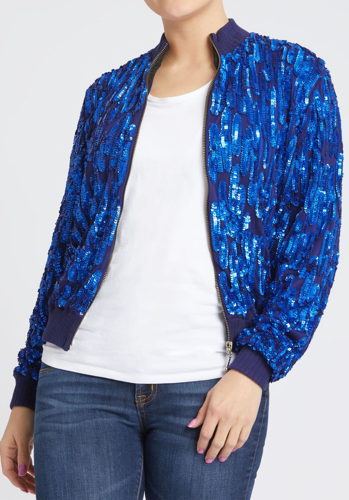 Embellished Zip Up Bomber Jacket