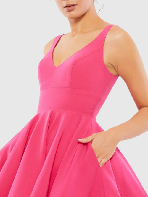 Pink V Neck Fit & Flare Mini Dress