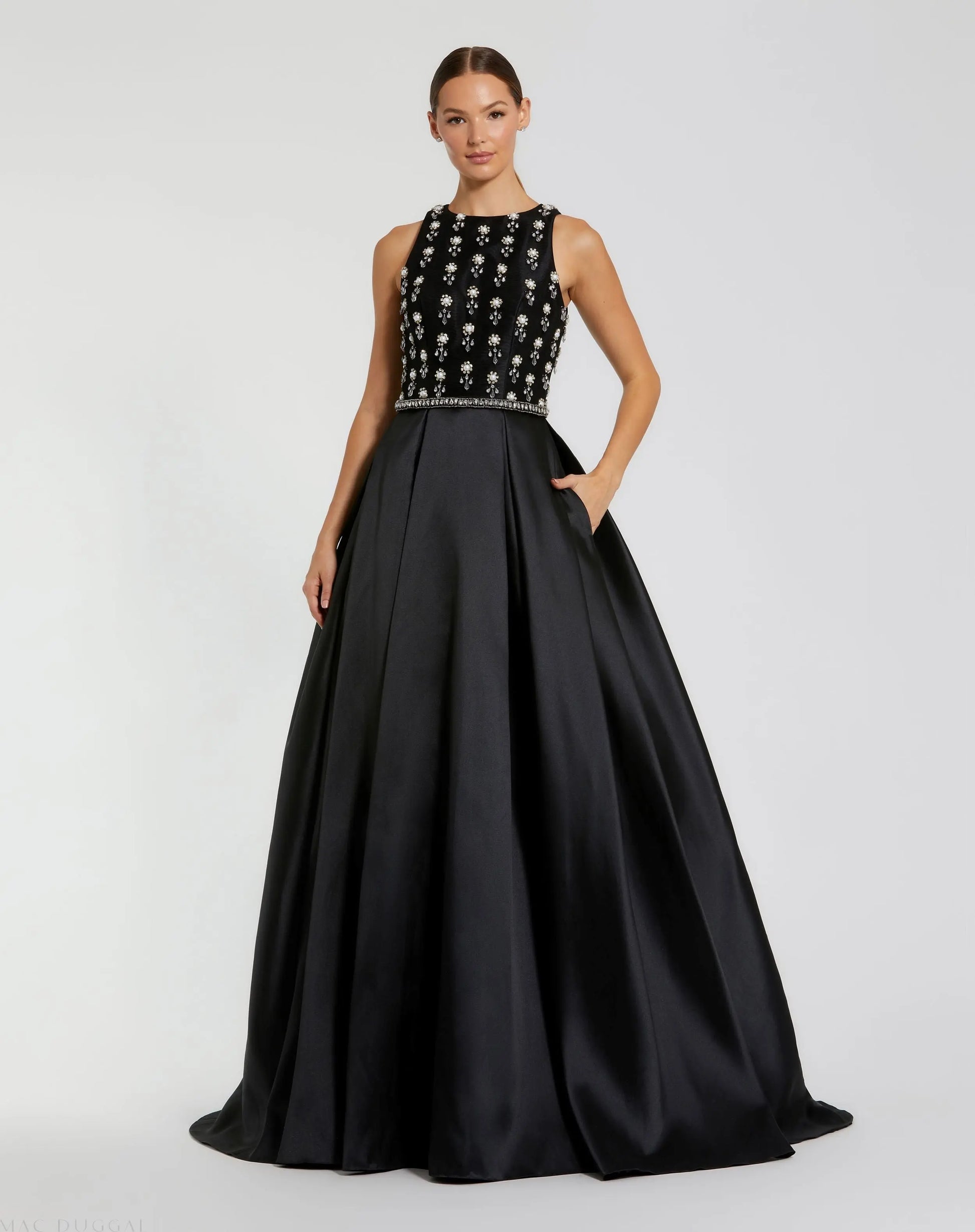 High Neck Sleeveless Beaded Ball Gown - Mac Duggal High Neck Sleeveless Beaded Ball Gown - Mac Duggal