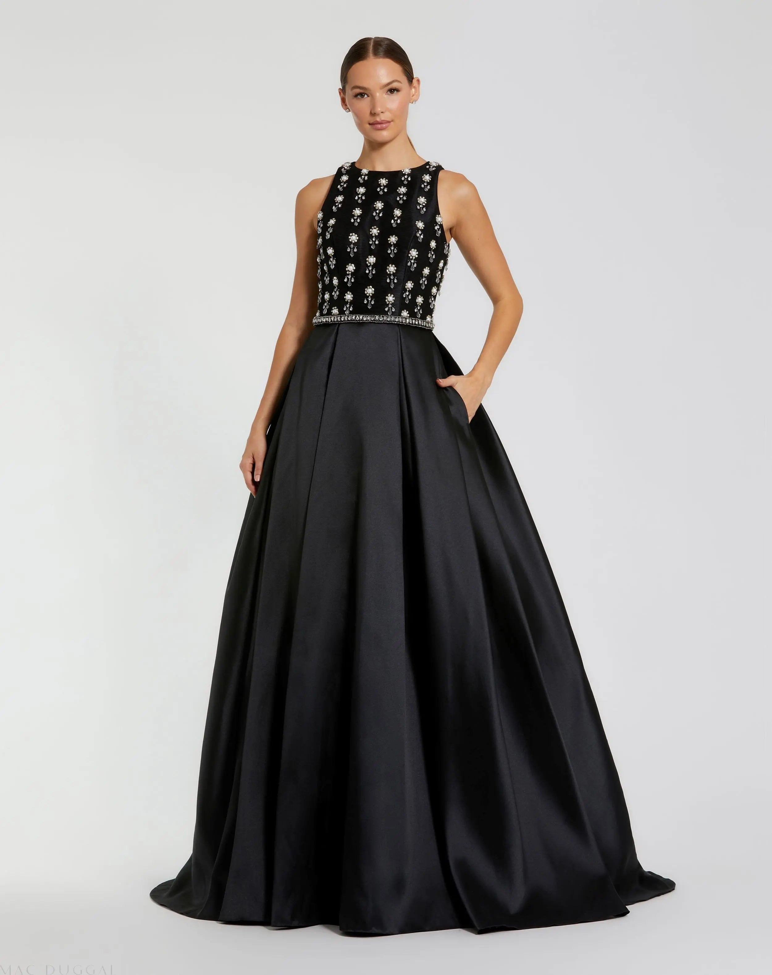 High Neck Sleeveless Beaded Ball Gown - Mac Duggal