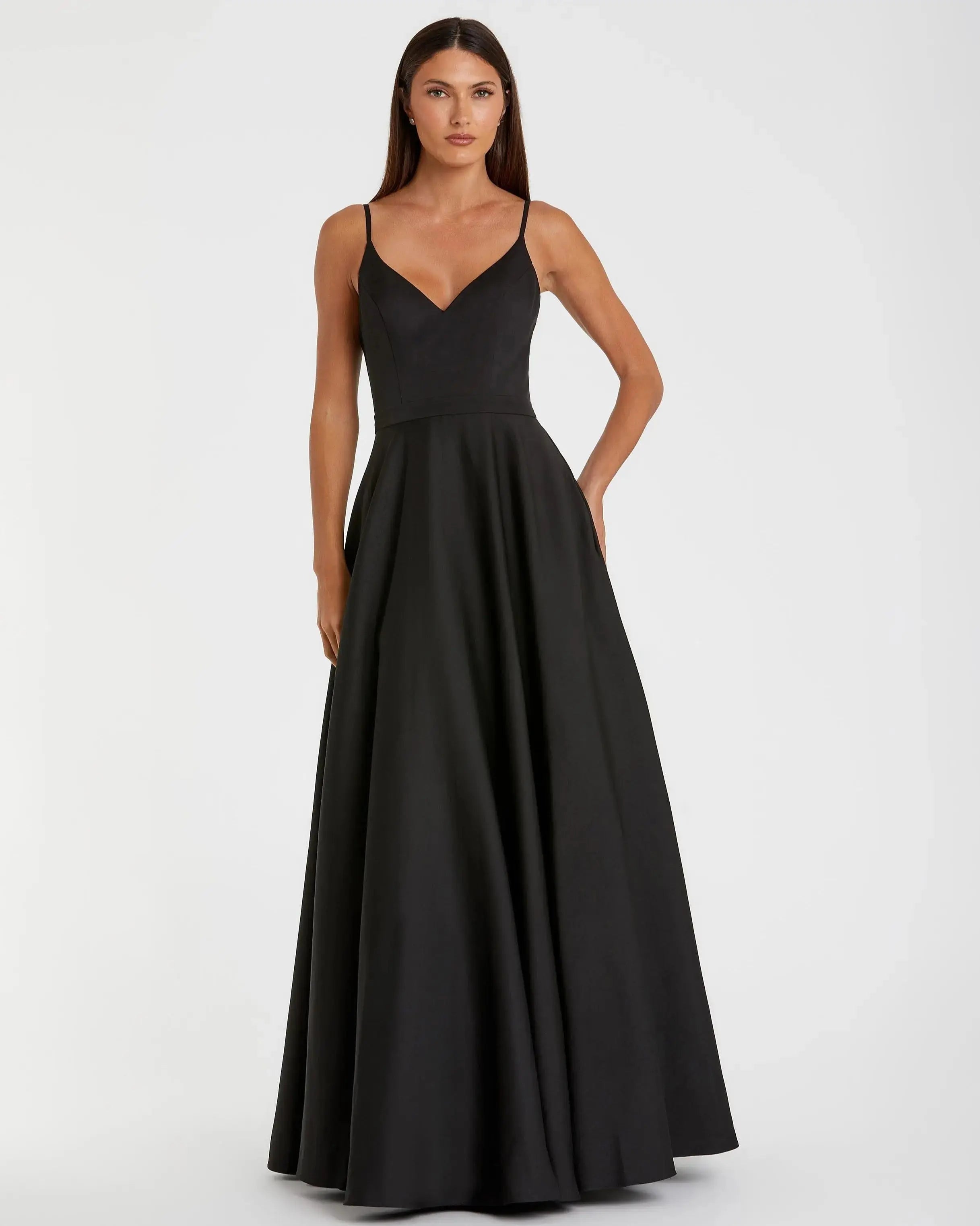 Black Classic A-Line V-Neck Ballgown - Ieena for Mac Duggal