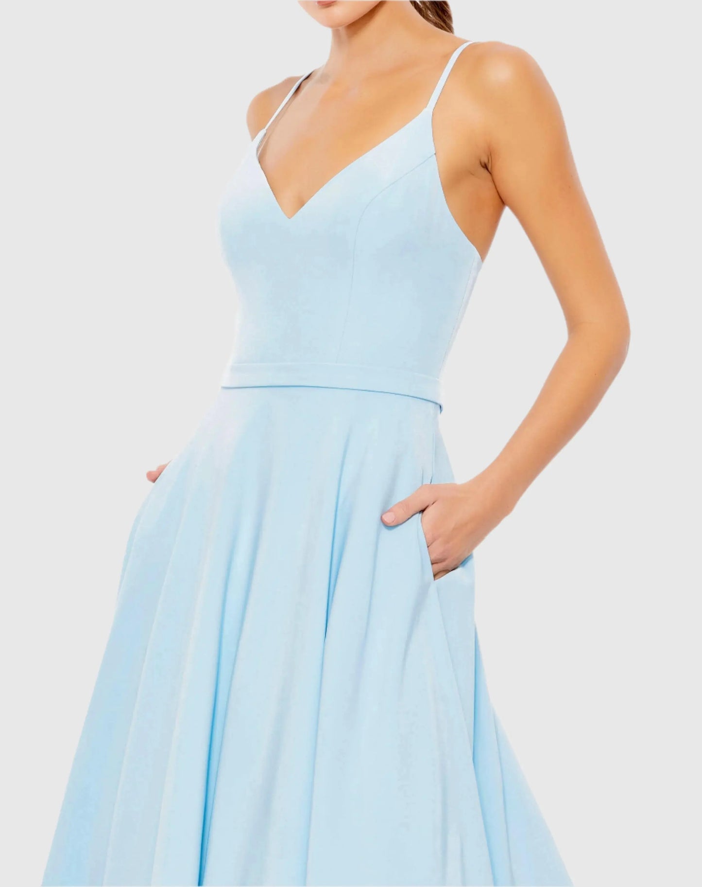 Light Blue Classic A-Line V-Neck Ballgown - Mac Duggal