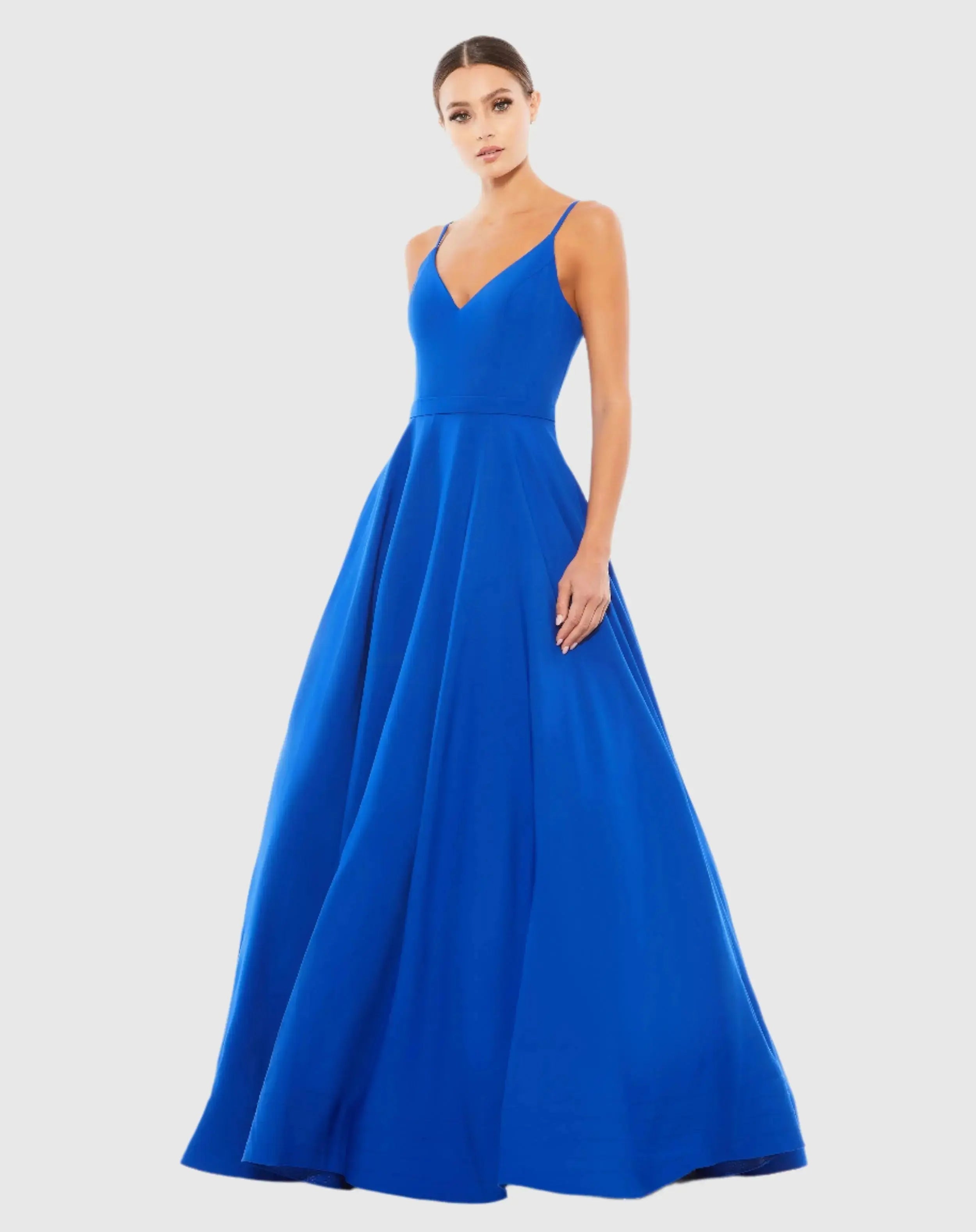 Blue Classic A-Line V-Neck Ballgown - Ieena for Mac Duggal