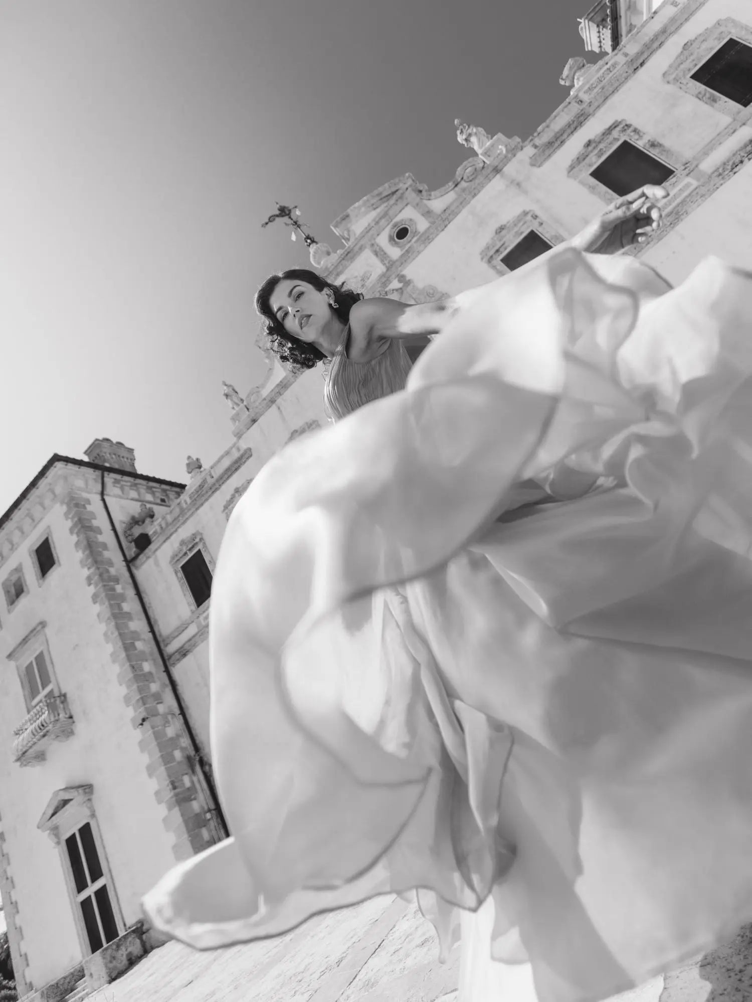 Coral Ruffle Shoulder V-Neck Chiffon Gown - Mac Duggal