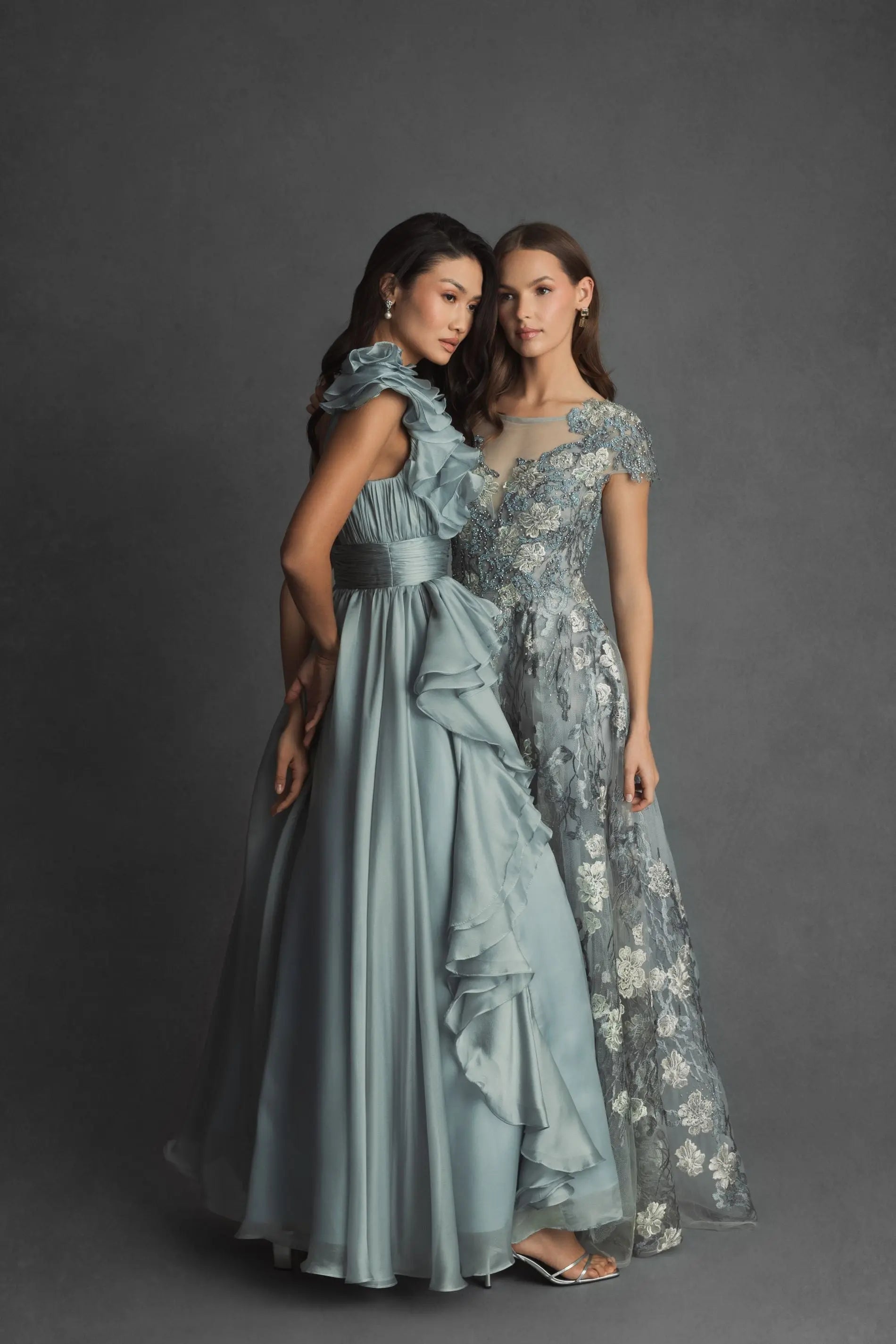 Green Floral Embroidered Short Sleeve Gown - Mac Duggal