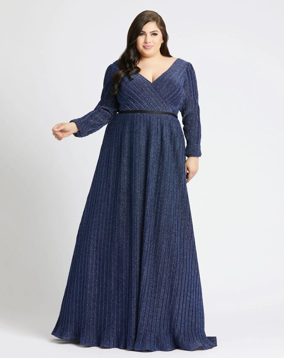 Navy Shimmering V-Neck Evening Gown (Plus) | Mac Duggal Navy Shimmering V-Neck Evening Gown (Plus) | Mac Duggal