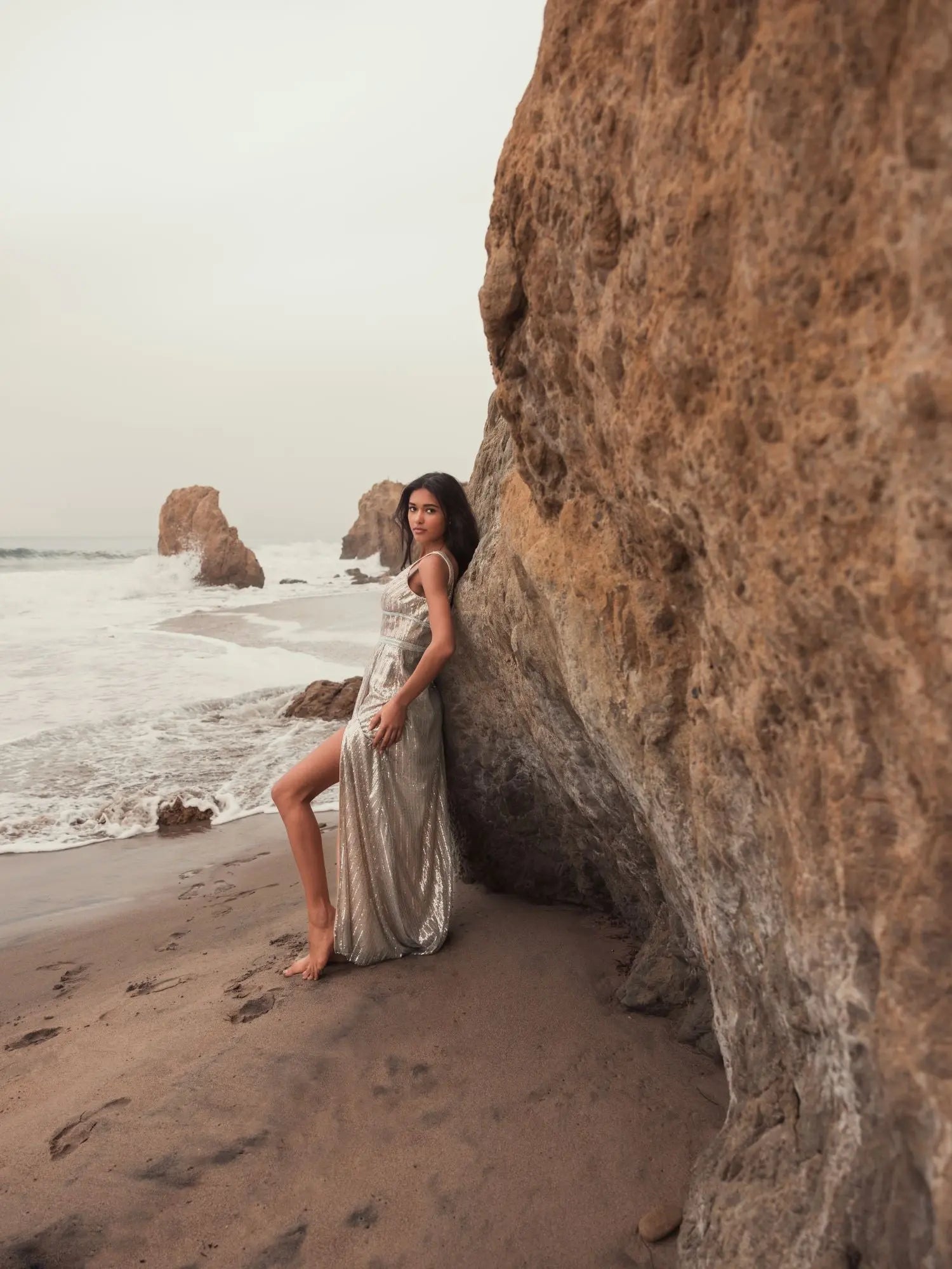 Metallic Sequined Plunge Neck Gown - Mac Duggal