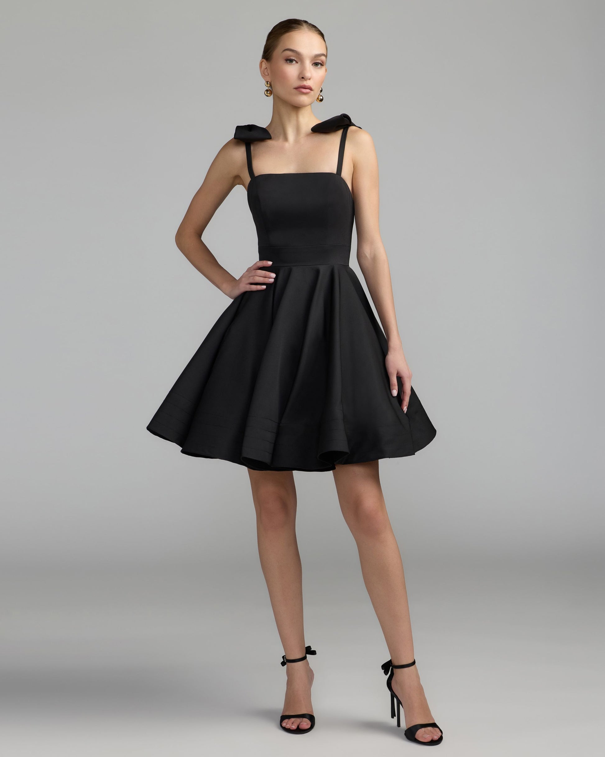 Black Bow Shoulder Mini Dress Ieena for Mac Duggal