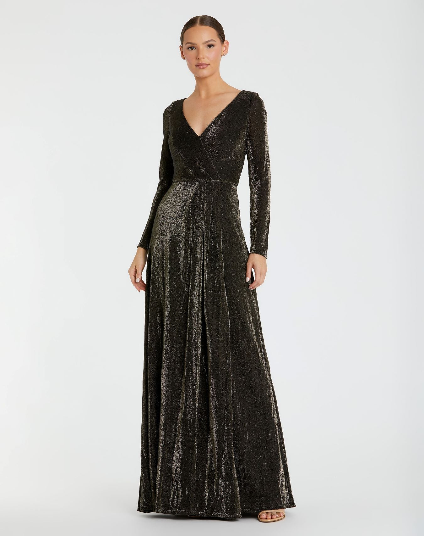 Long Sleeve Faux Wrap A Line Gown