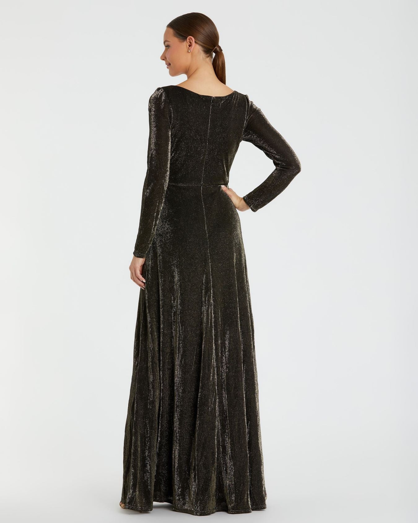 Long Sleeve Faux Wrap A Line Gown