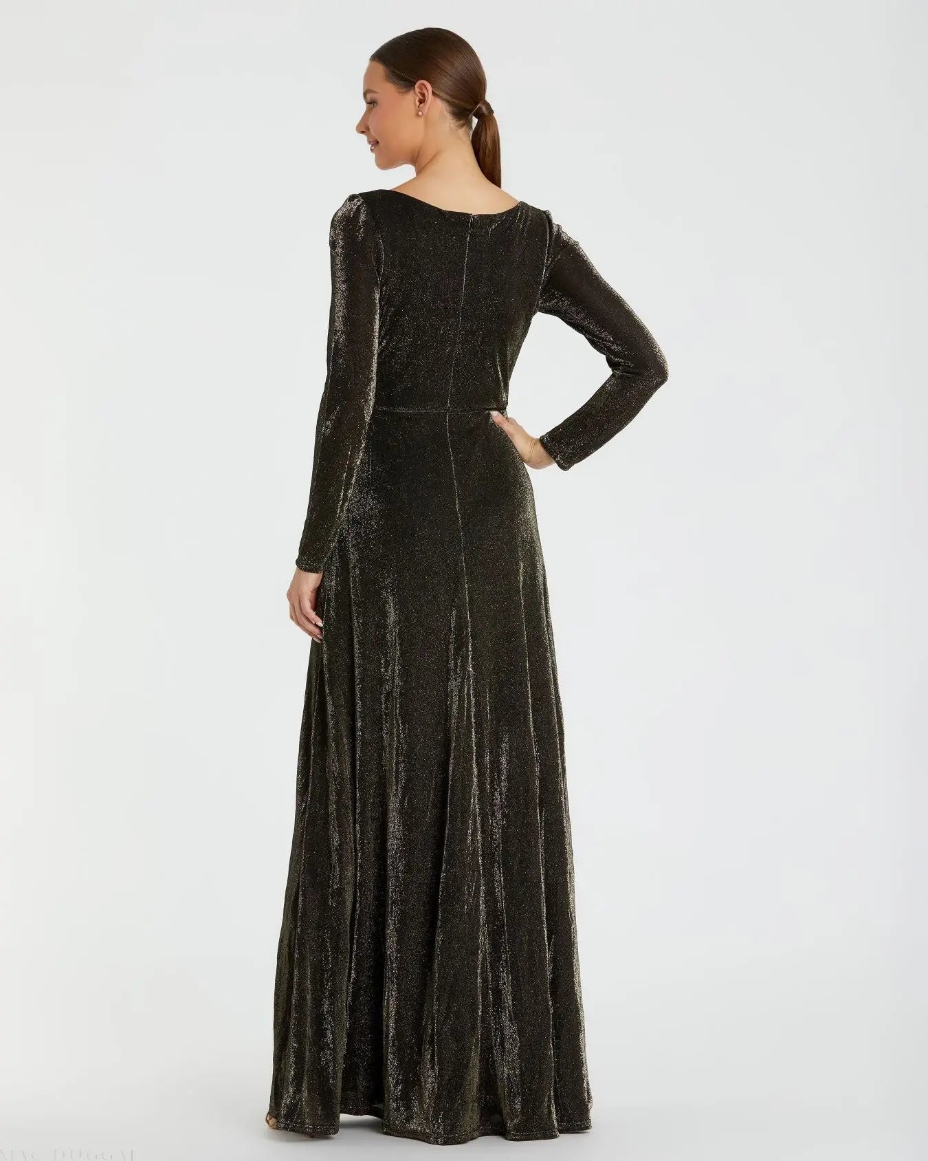 Black Long Sleeve Faux Wrap A Line Gown - Mac Duggal