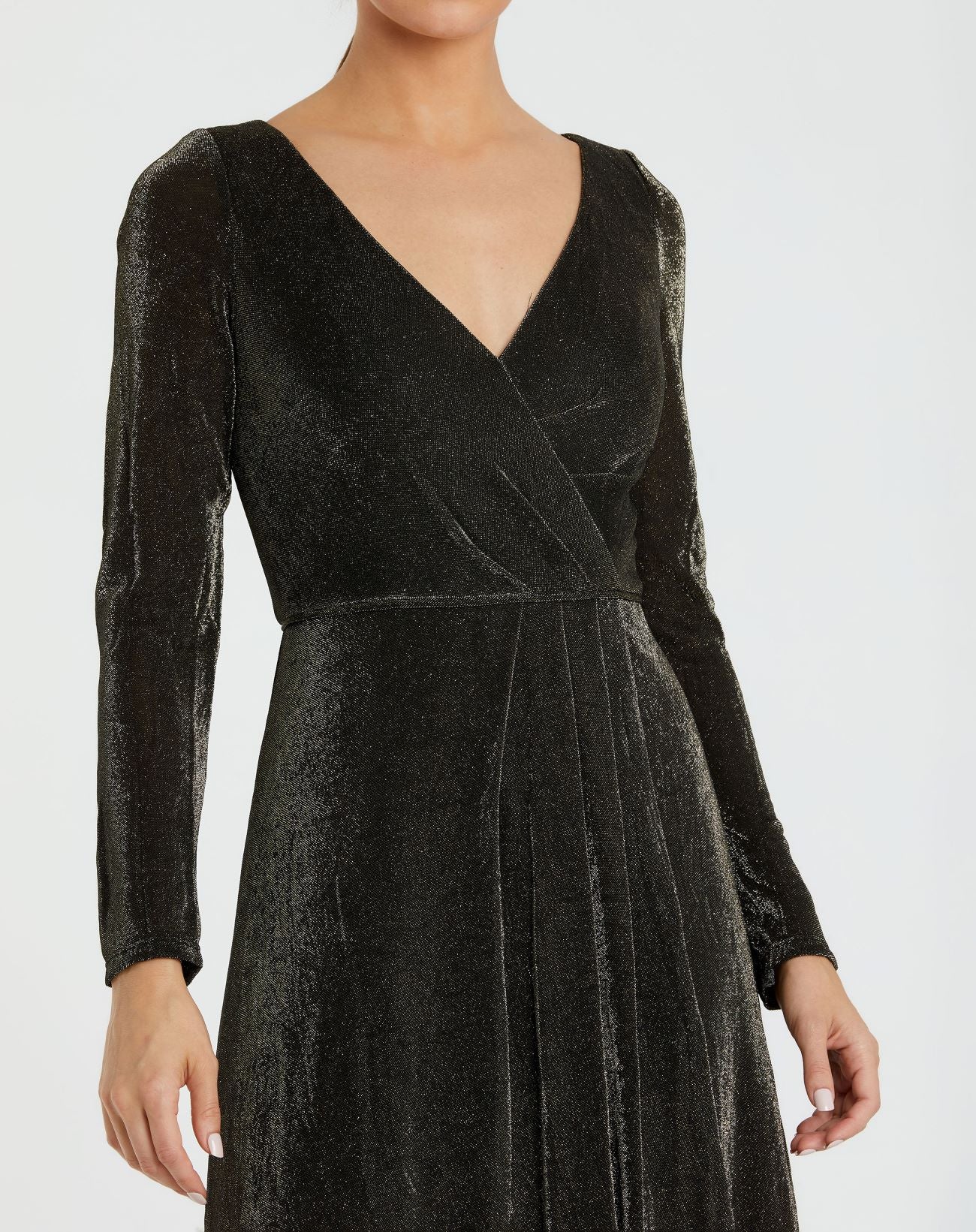 Long Sleeve Faux Wrap A Line Gown