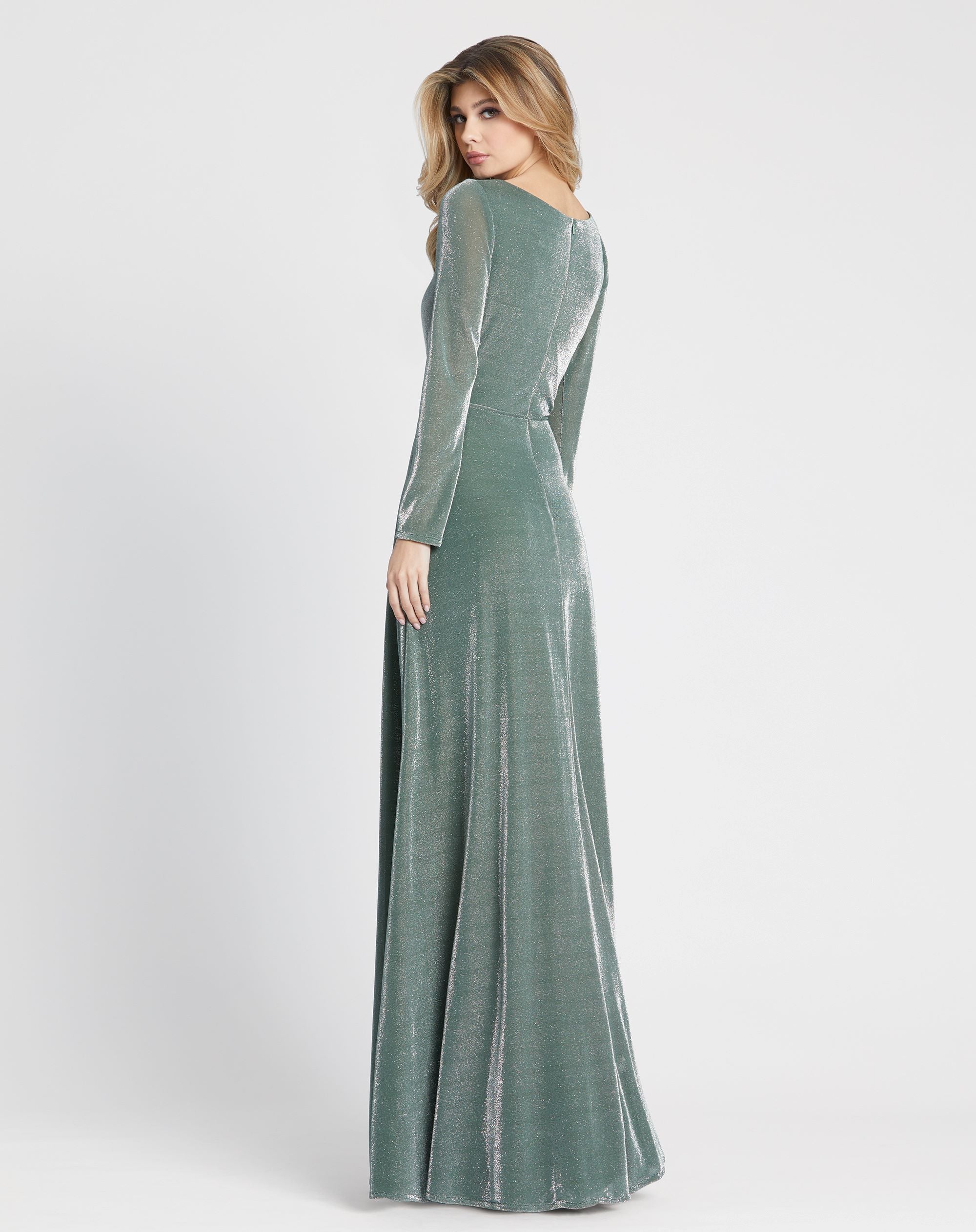 Long Sleeve Faux Wrap A Line Gown