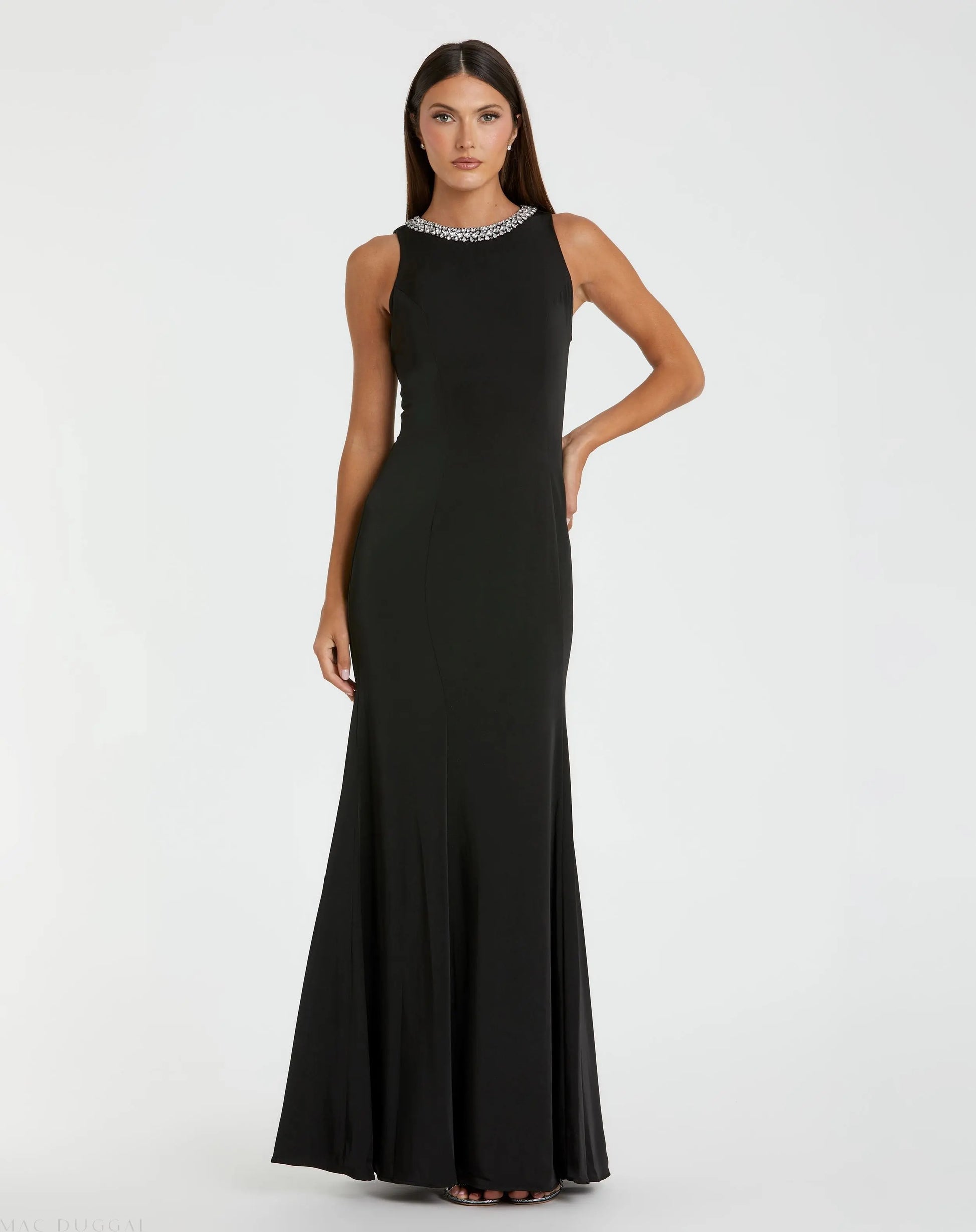 Black Embellished Neck Trumpet Gown Black Embellished Neck Trumpet Gown