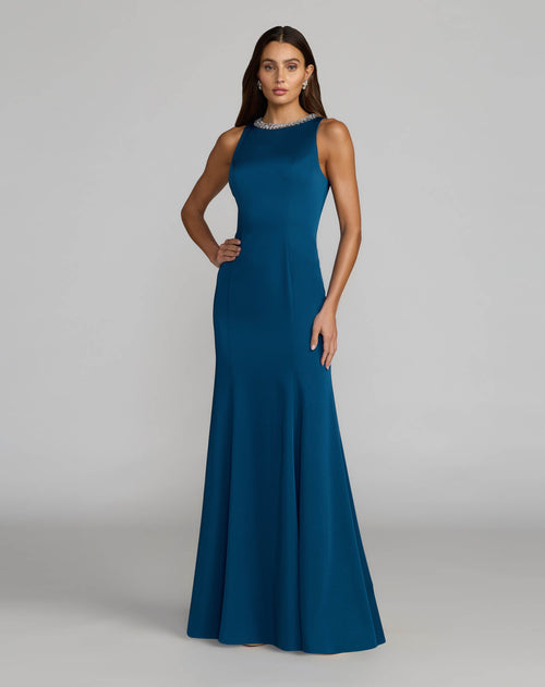 Blue Embellished Neck Trumpet Gown Ieena for Mac Duggal