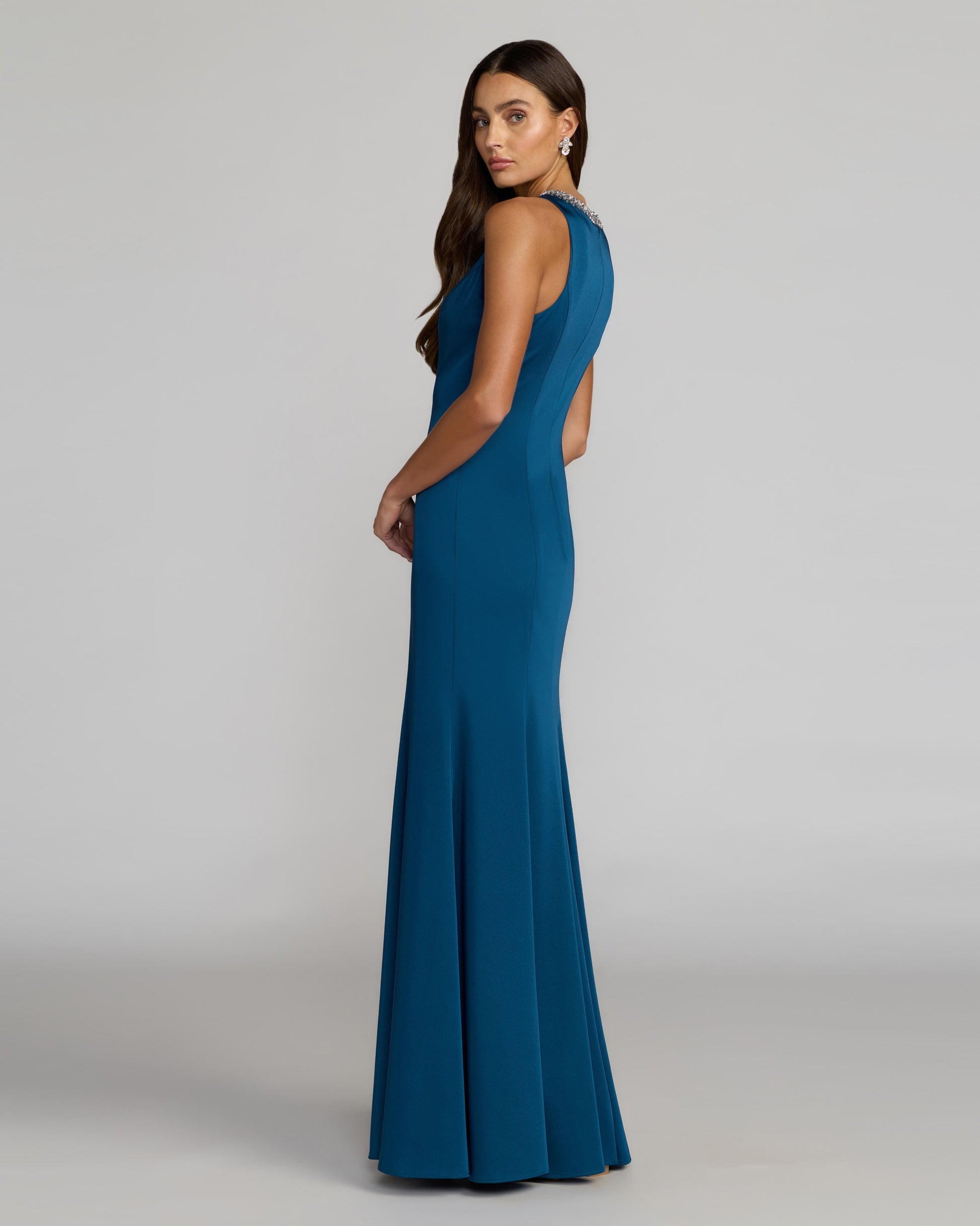 Blue Embellished Neck Trumpet Gown Ieena for Mac Duggal