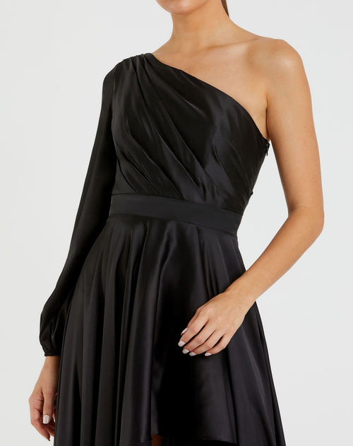 Black High Low One Shoulder Flowy Gown