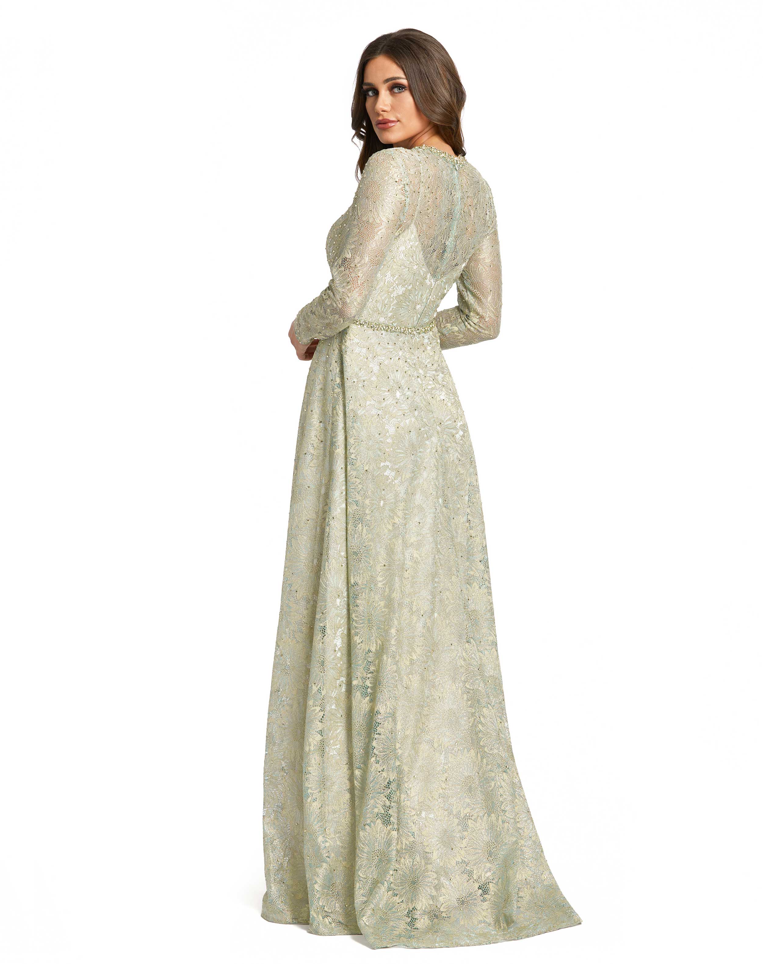 Long Sleeve Floral Lace Gown