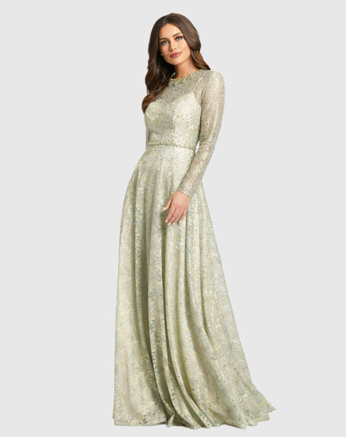 Long Sleeve Floral Lace Gown