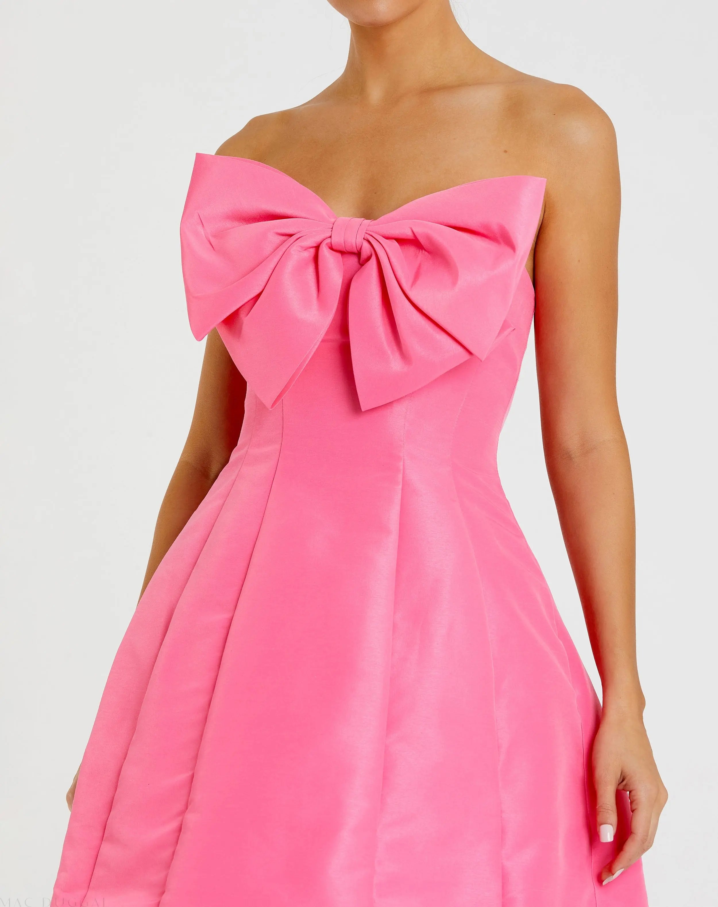 Pink Strapless Oversized Bow Fit & Flare Mini Dress - Mac Duggal