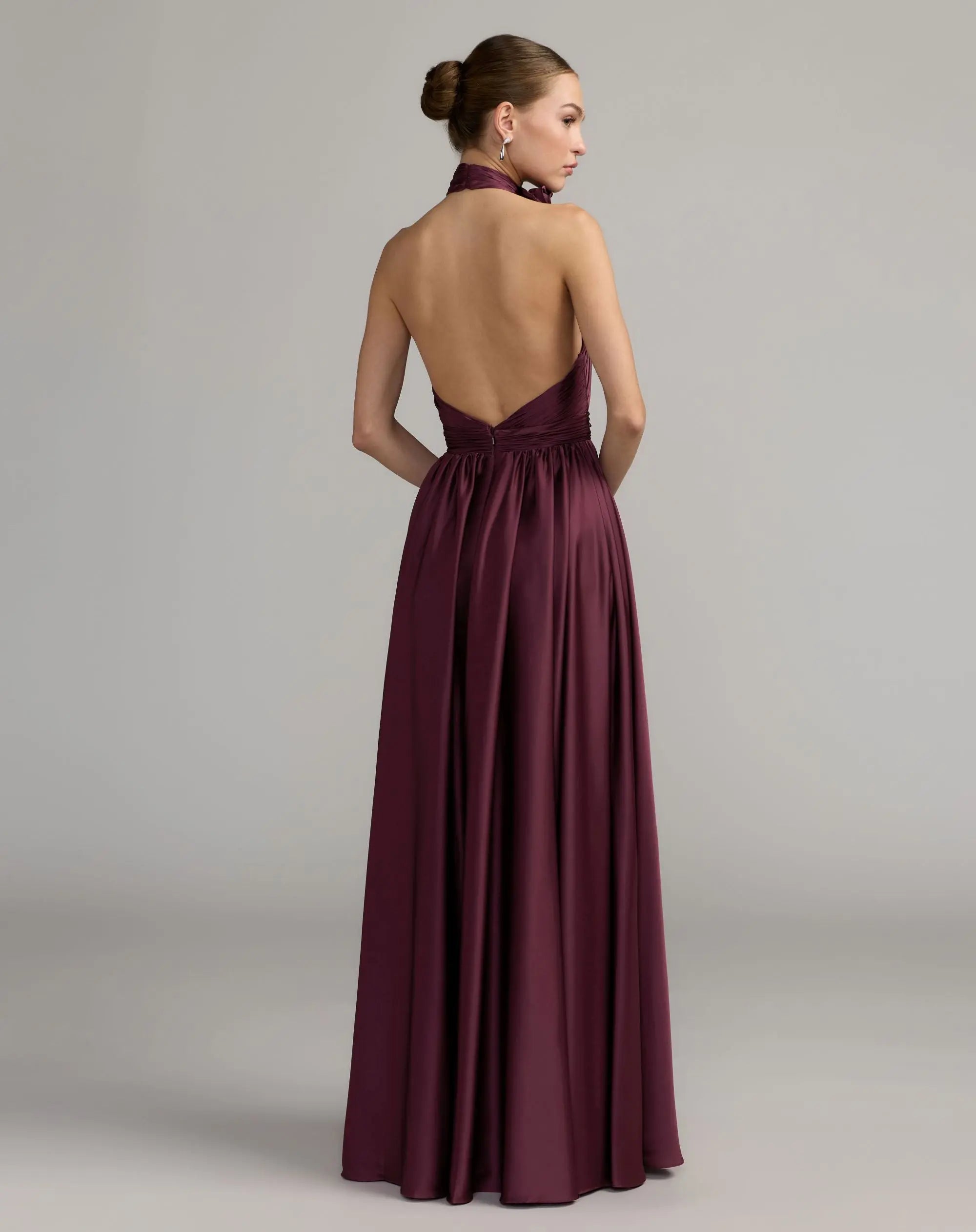 Purple Soft Tie Halter Neck High Slit Gown - Mac Duggal