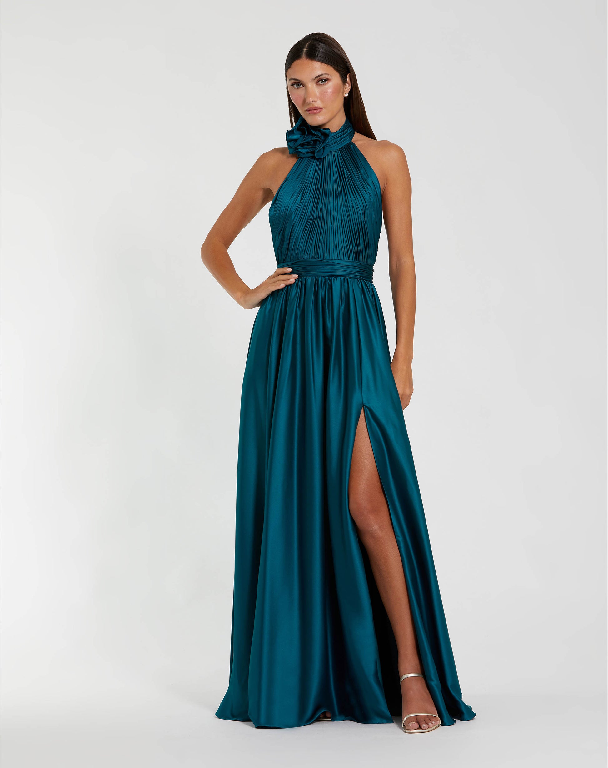 mac duggal halter dress Gold Hand Embellished Open Back Halter Gown