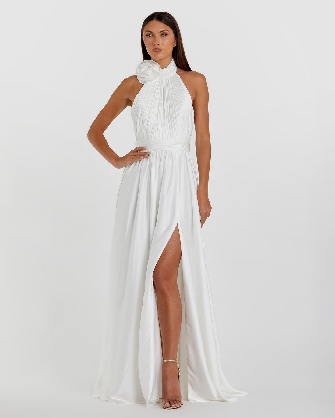 Soft Tie Halter Neck High Slit Gown