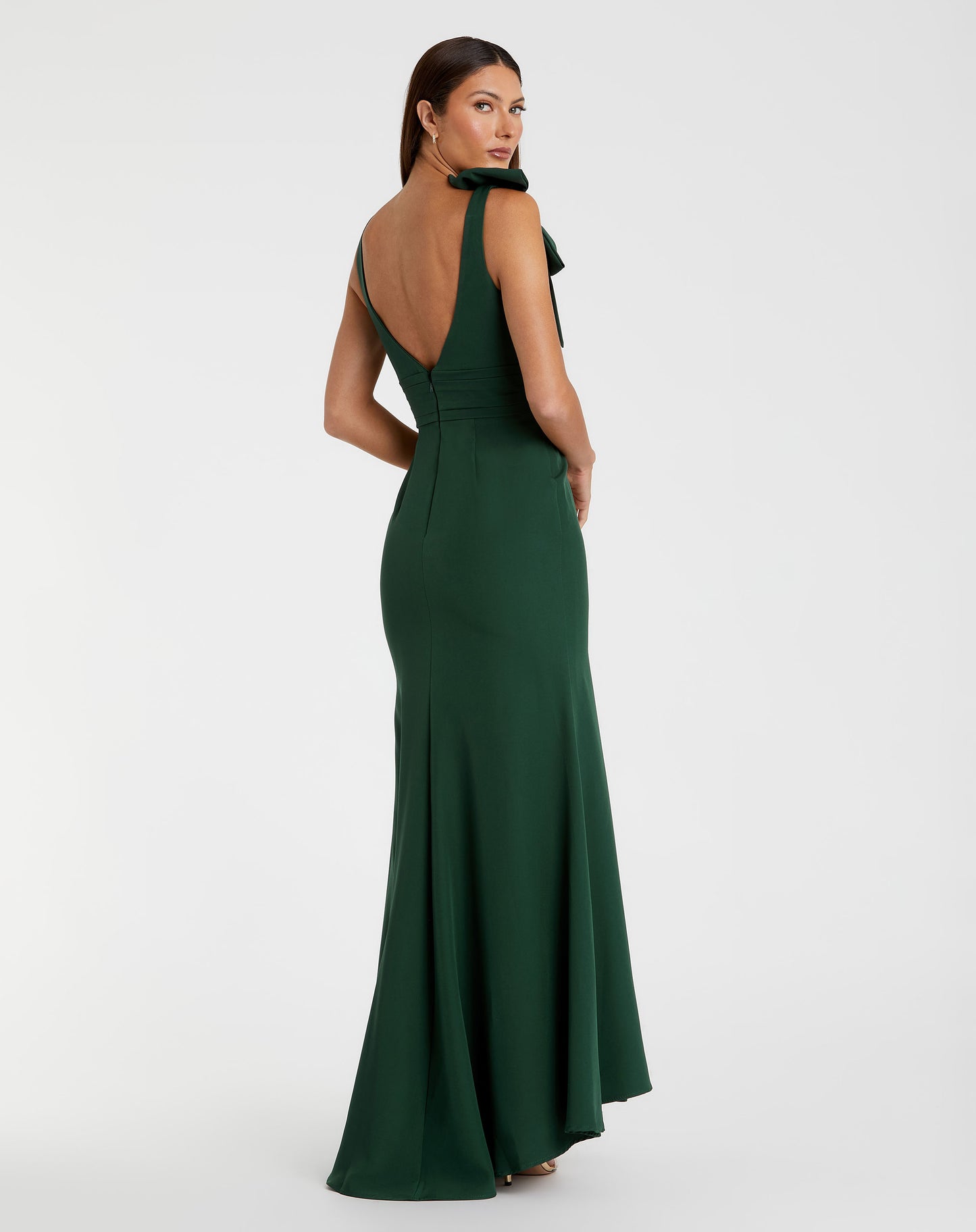 Sleeveless V Neck Bow Detail Mermaid Gown