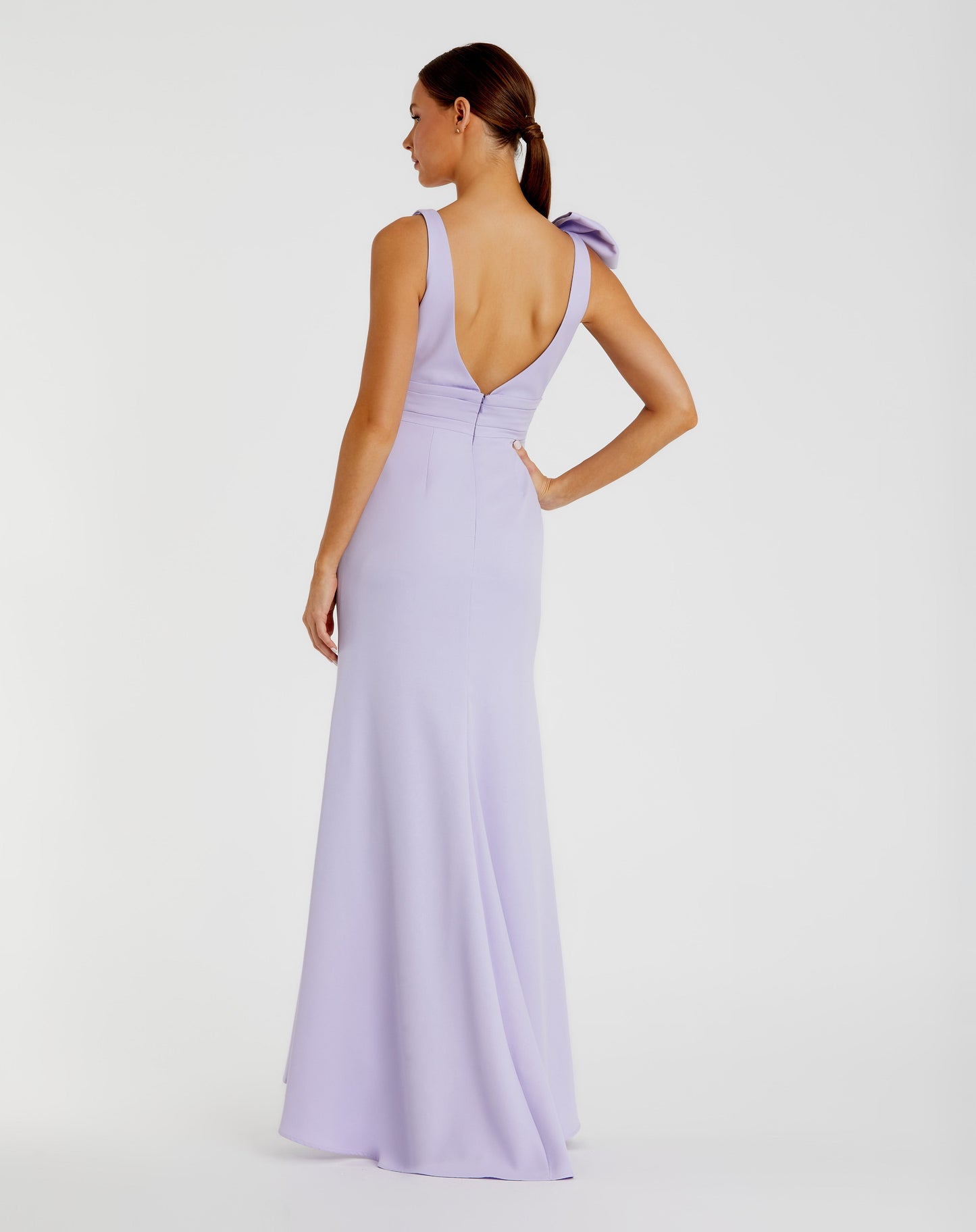 Purple Sleeveless V Neck Bow Detail Mermaid Gown