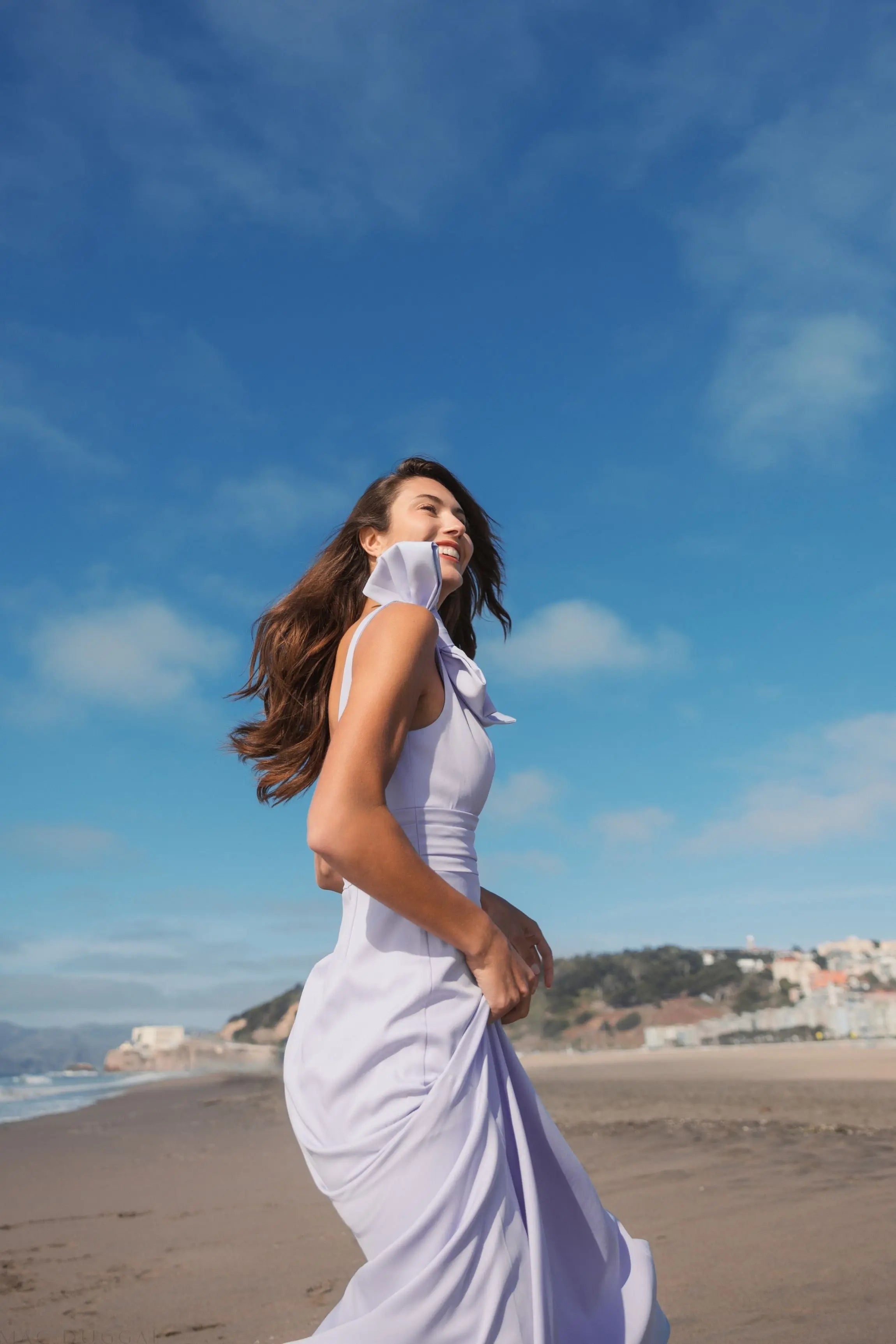 Purple Sleeveless V Neck Bow Detail Mermaid Gown - Mac Duggal