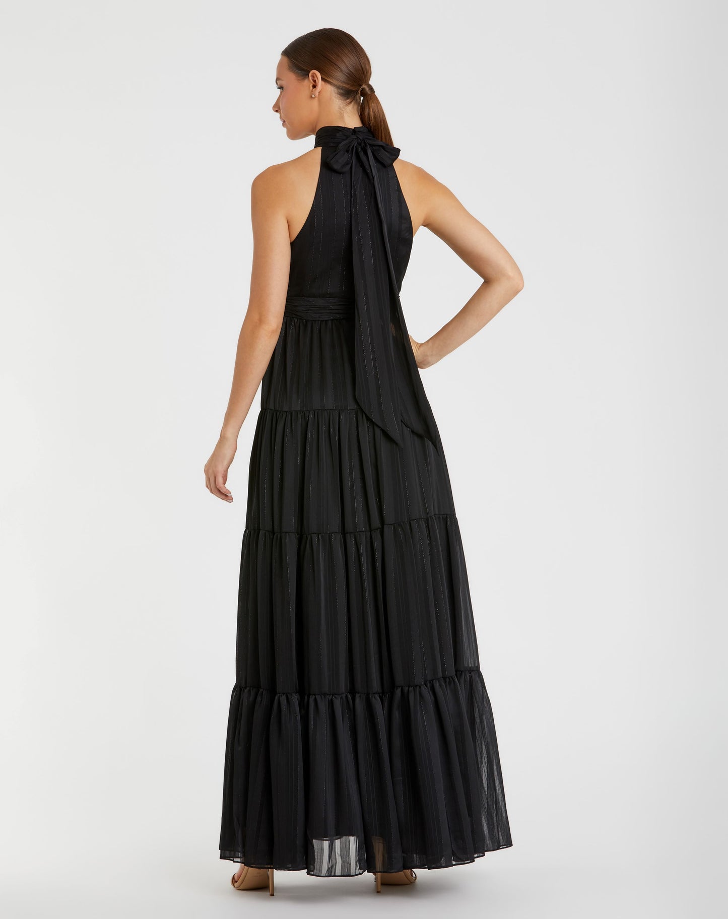 Tie Neck Tiered Halter Gown