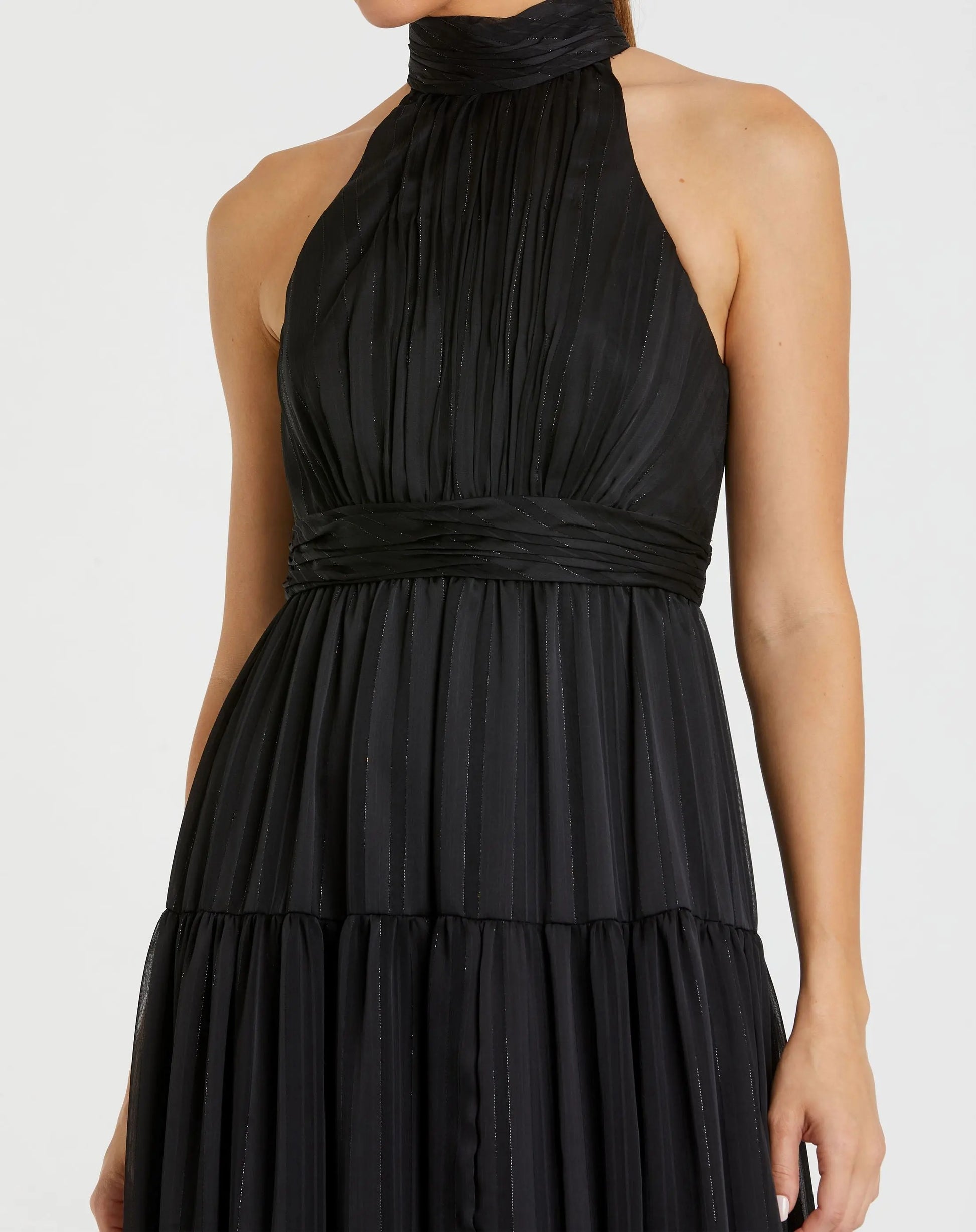 Mac Duggal Tie Neck Tiered Halter Gown - Black Mac Duggal Tie Neck Tiered Halter Gown - Black