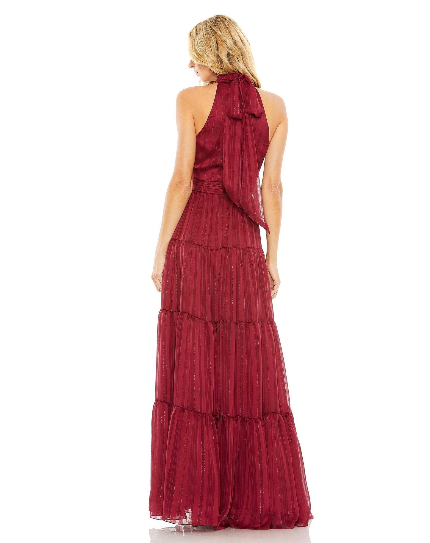 Tie Neck Tiered Halter Gown