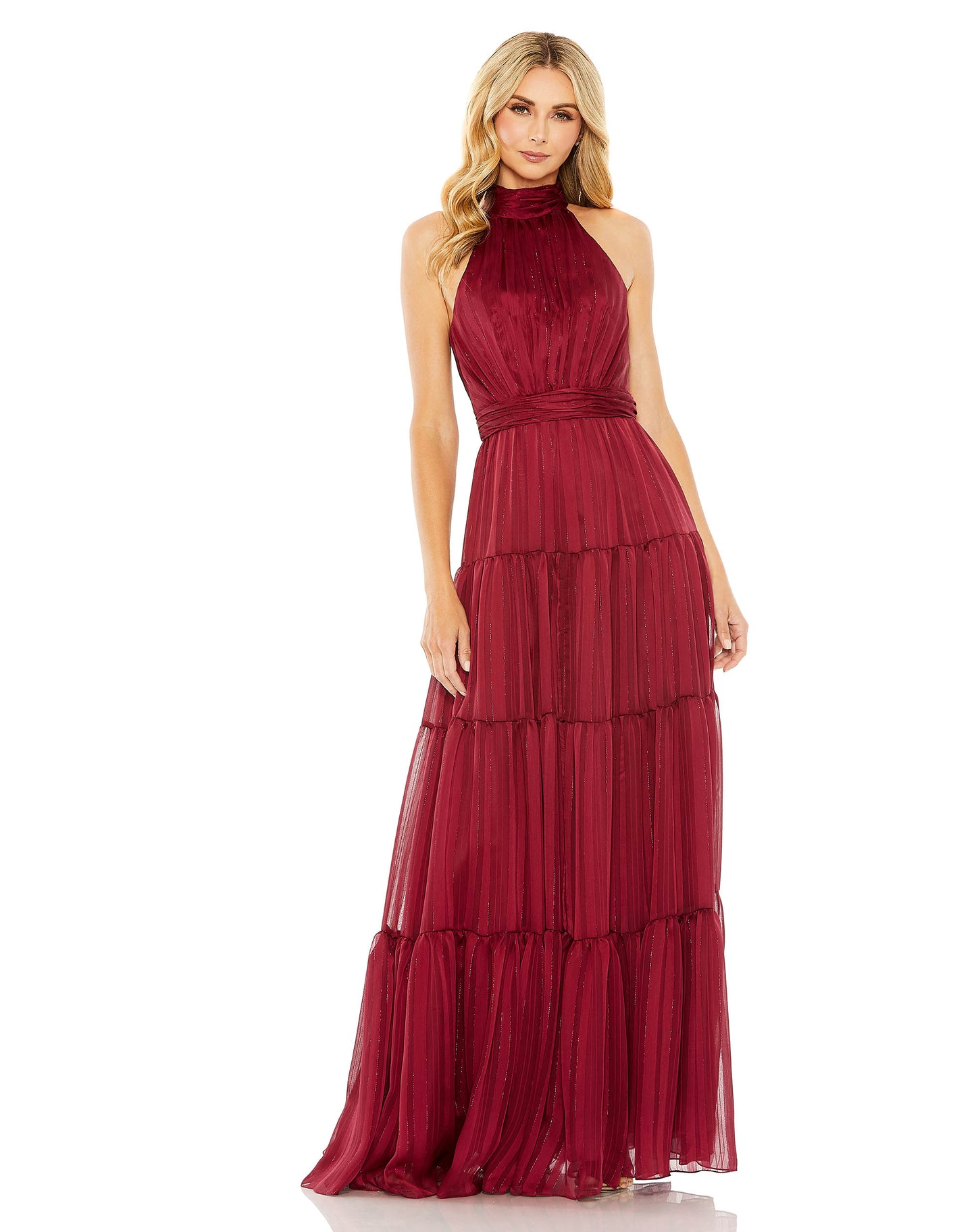 Tie Neck Tiered Halter Gown