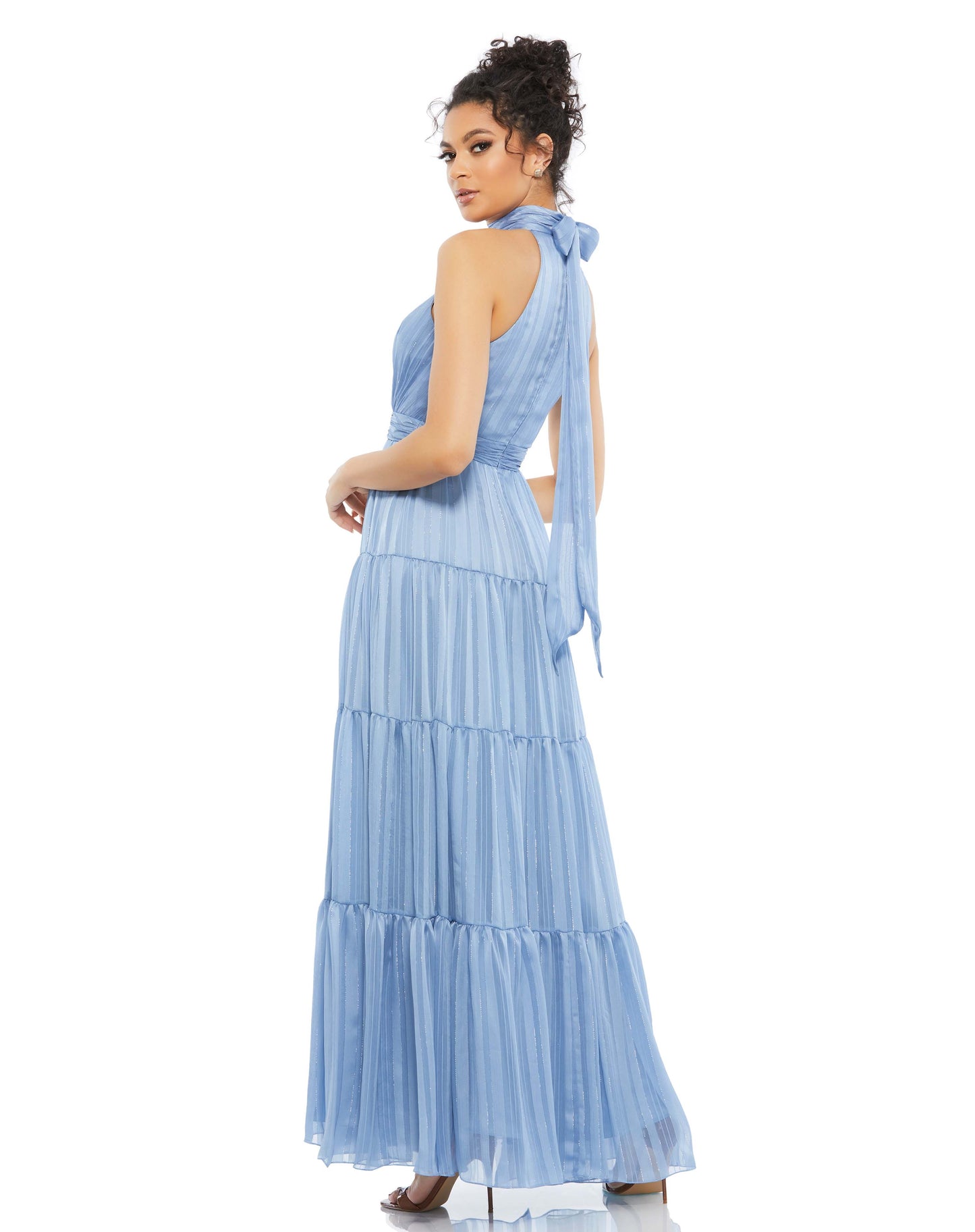 Tie Neck Tiered Halter Gown