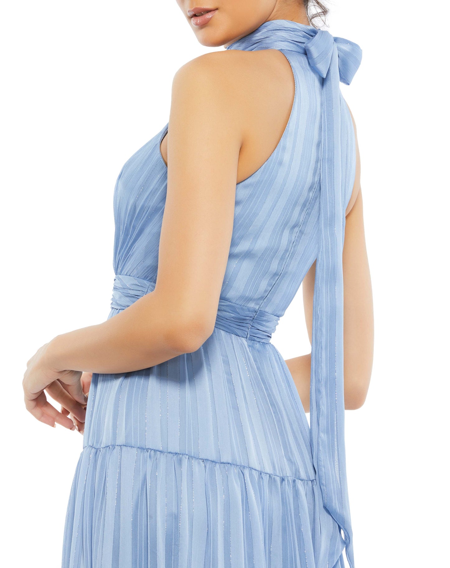 Tie Neck Tiered Halter Gown