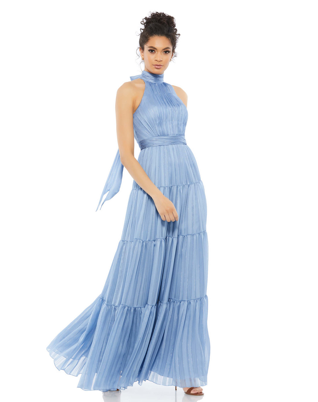 Tie Neck Tiered Halter Gown