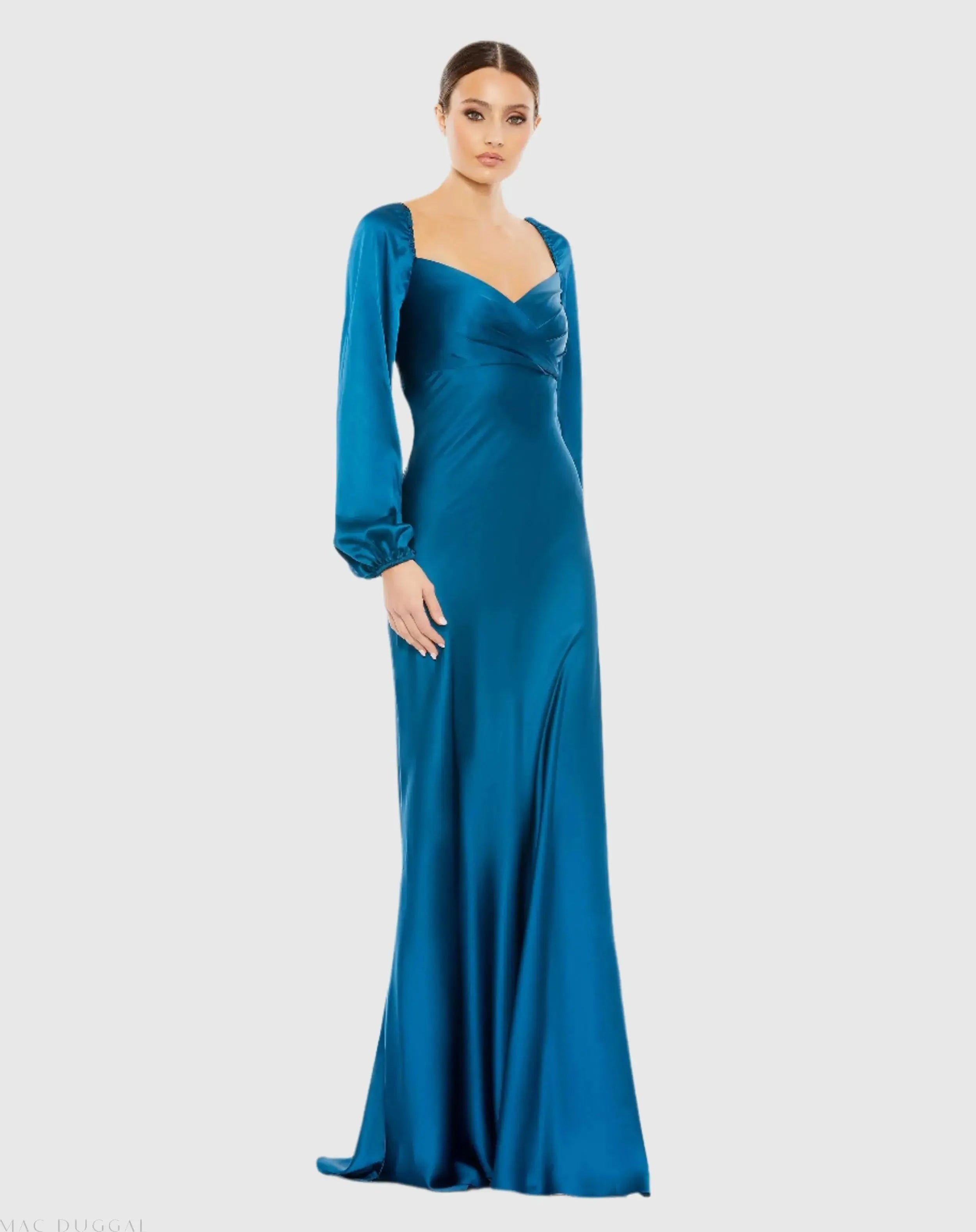 Blue Sweetheart Neckline Puff Sleeve Gown - Ieena for Mac Duggal 