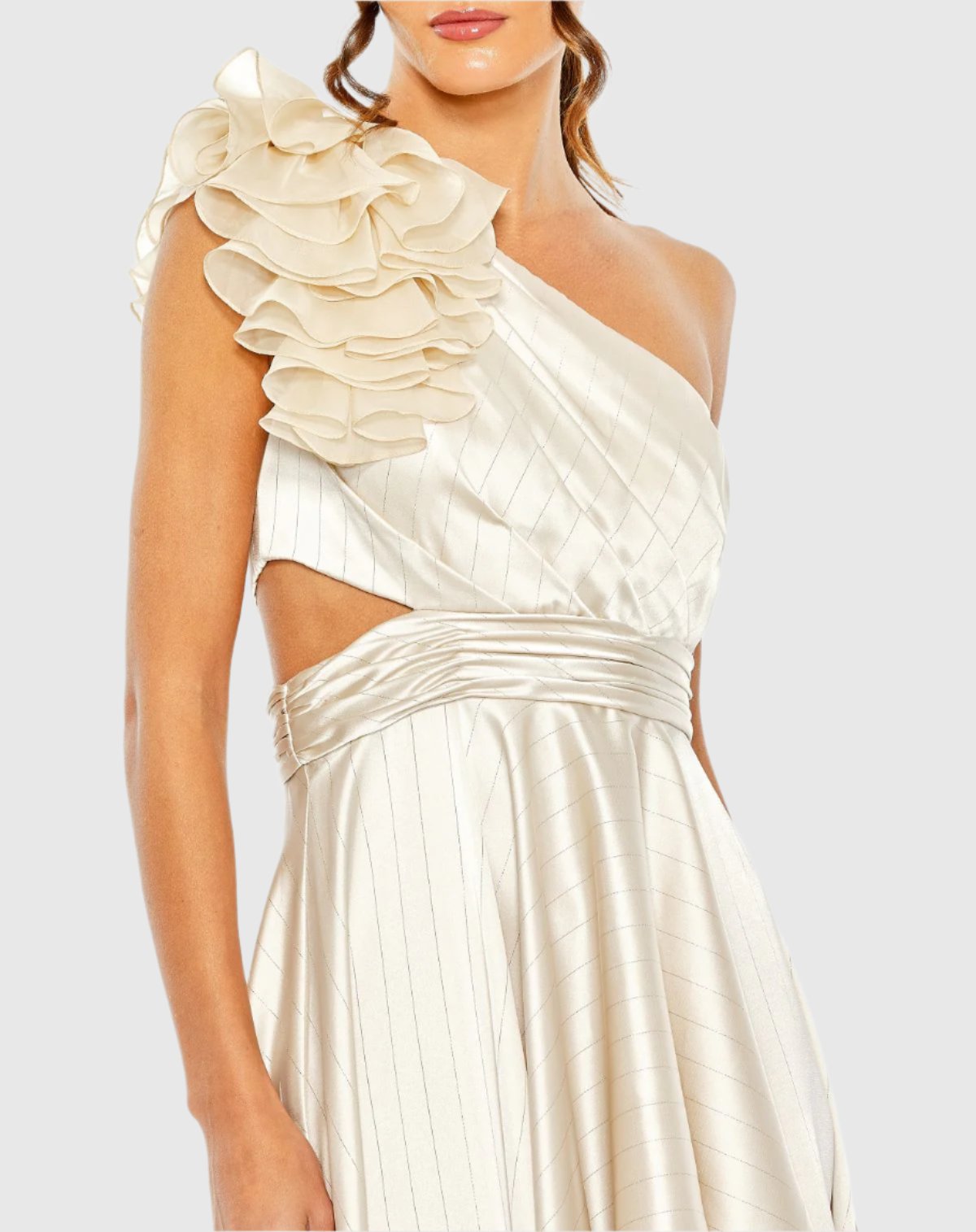 Ruffled One Shoulder Cut Out Hi-Low Gown