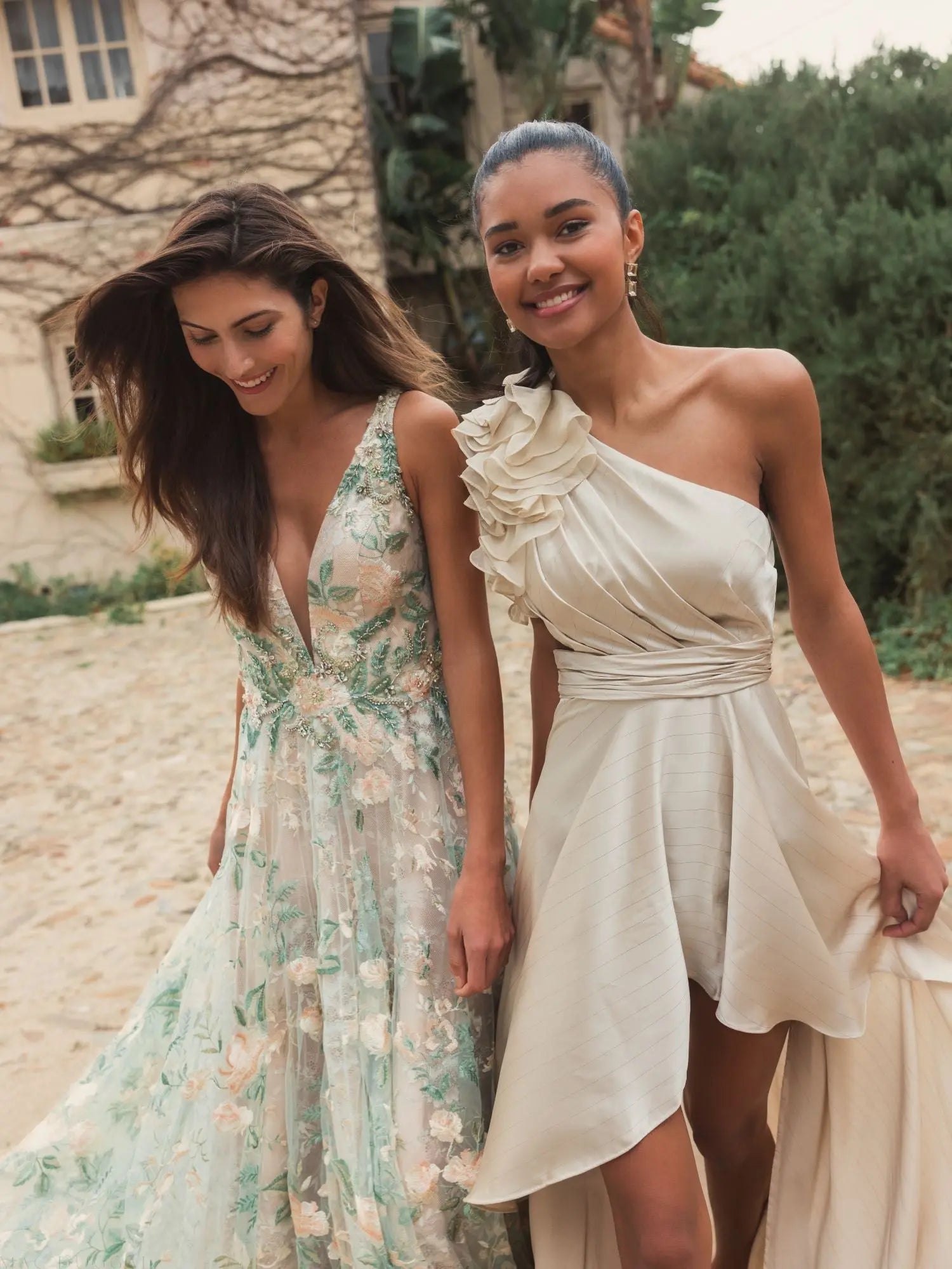 Mac Duggal Ruffled One-Shoulder Hi-Low Gown - Neutral Mac Duggal Ruffled One-Shoulder Hi-Low Gown - Neutral