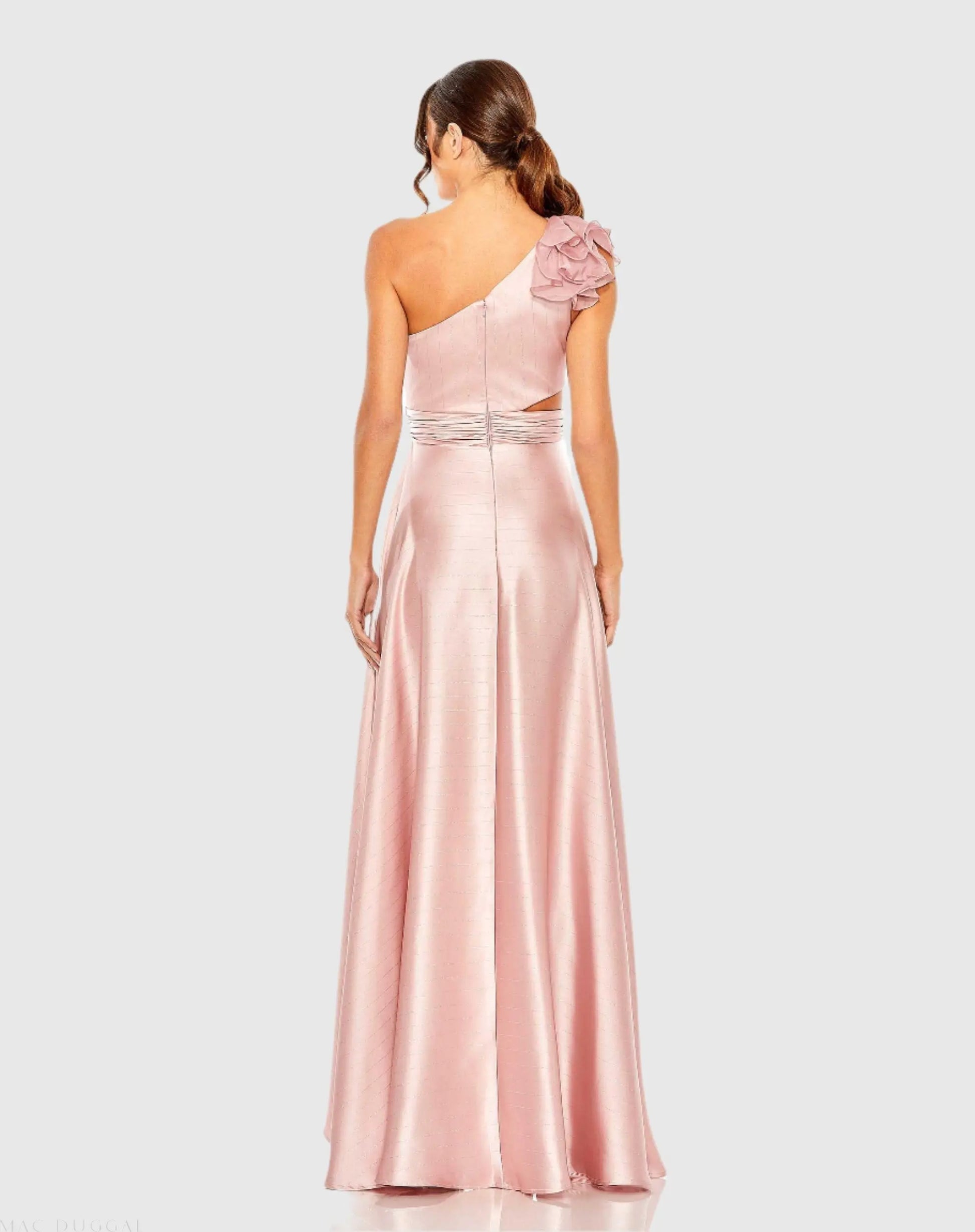Pink Ruffled One Shoulder Cut Out Hi-Low Gown - Ieena for Mac Duggal