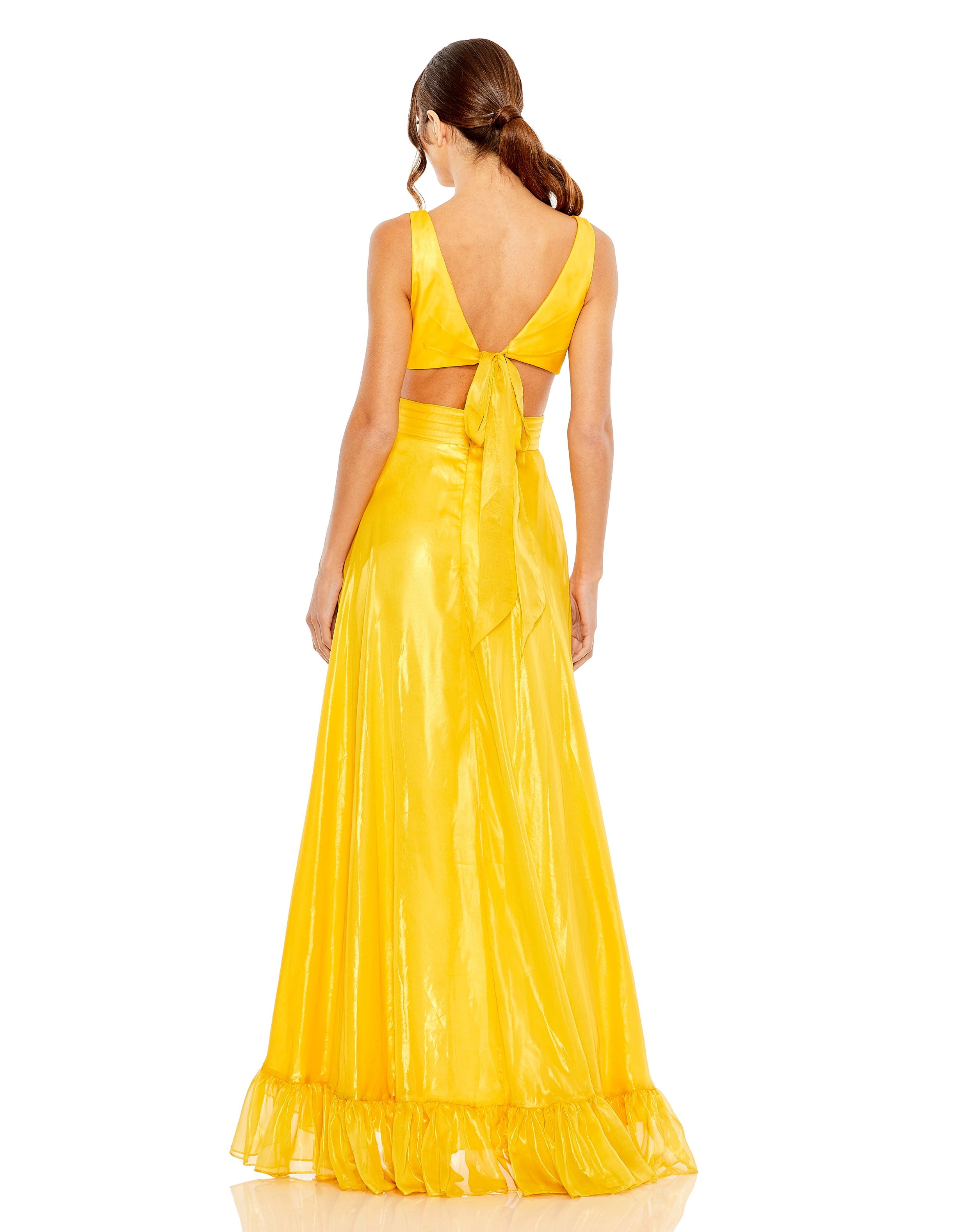 Cut Out High Low Ruffle Gown