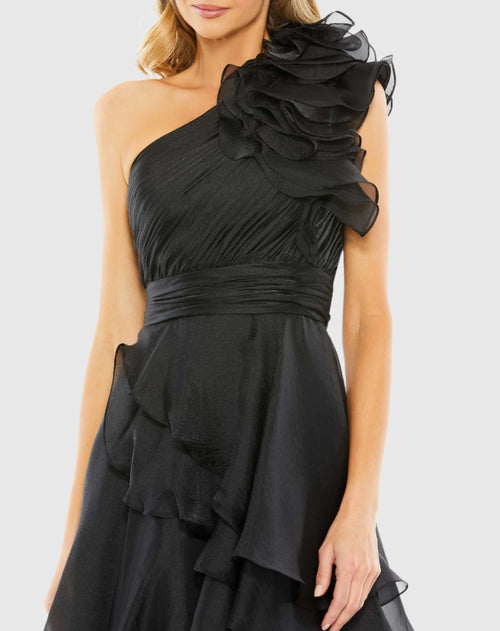 One Shoulder Ruffle Hi-Lo Gown