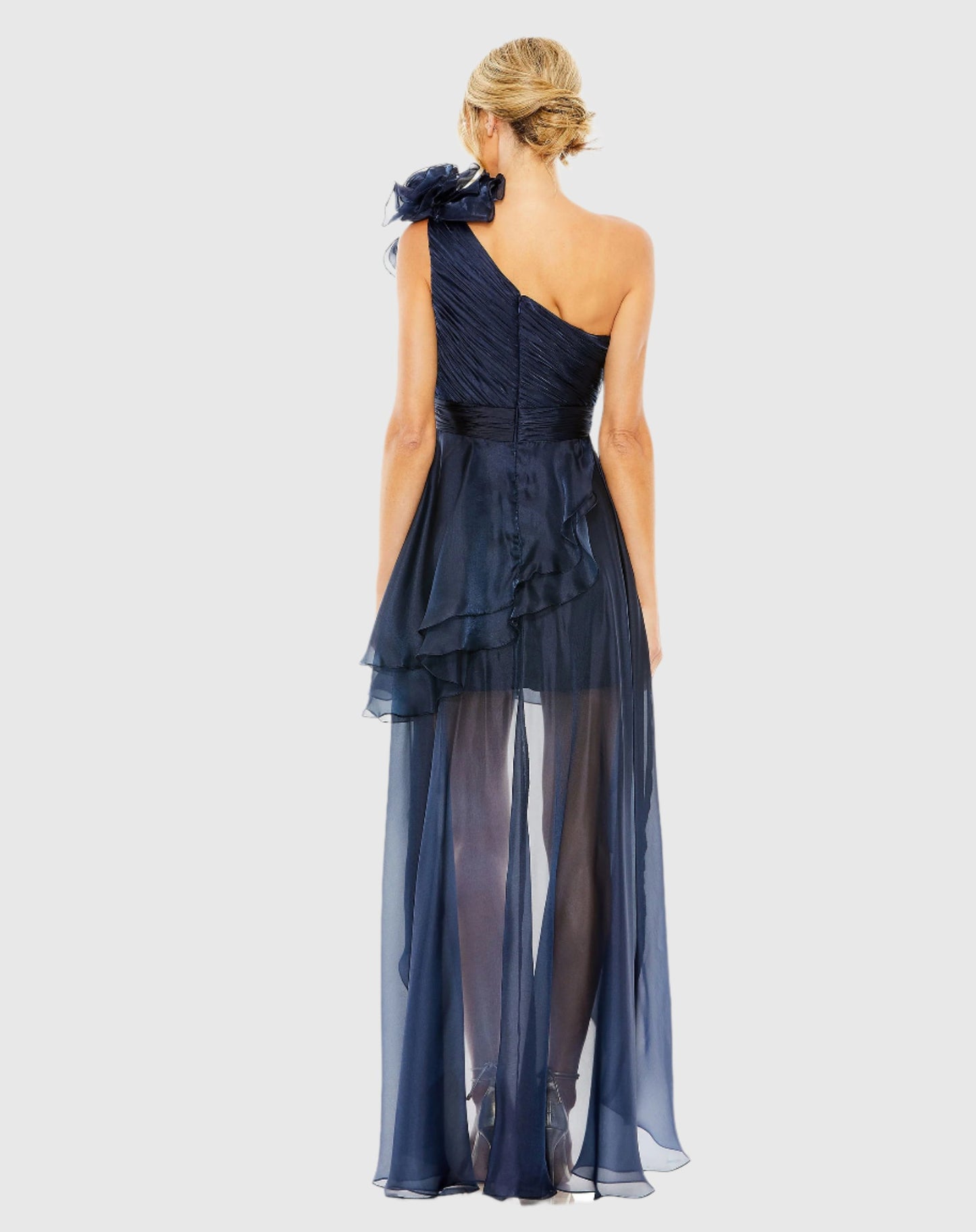 One Shoulder Ruffle Hi-Lo Gown