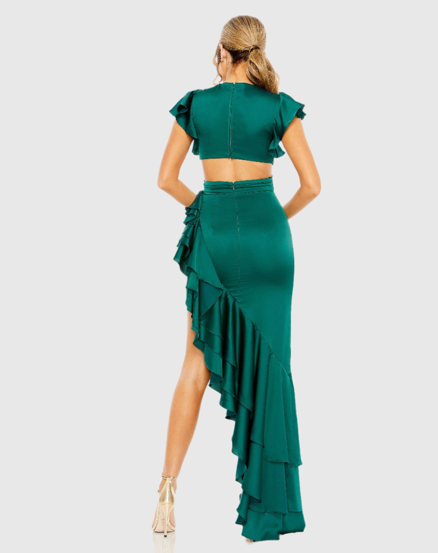 Flutter Sleeve Cut Out Asymmetrical Ruffled Dress