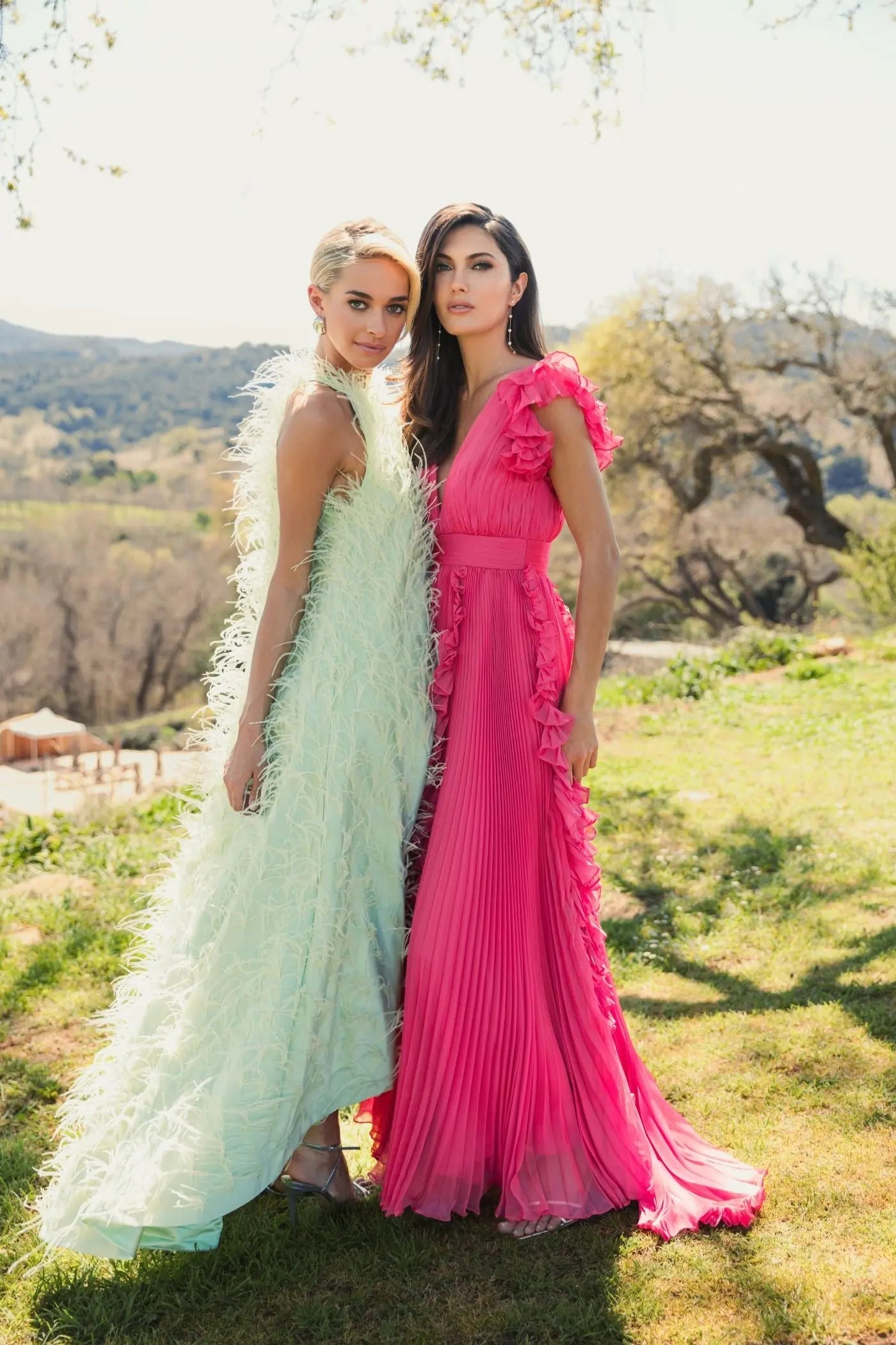 Pink Pleated Ruffle Cap Sleeve Flowy A Line Gown - Ieena for Mac Duggal