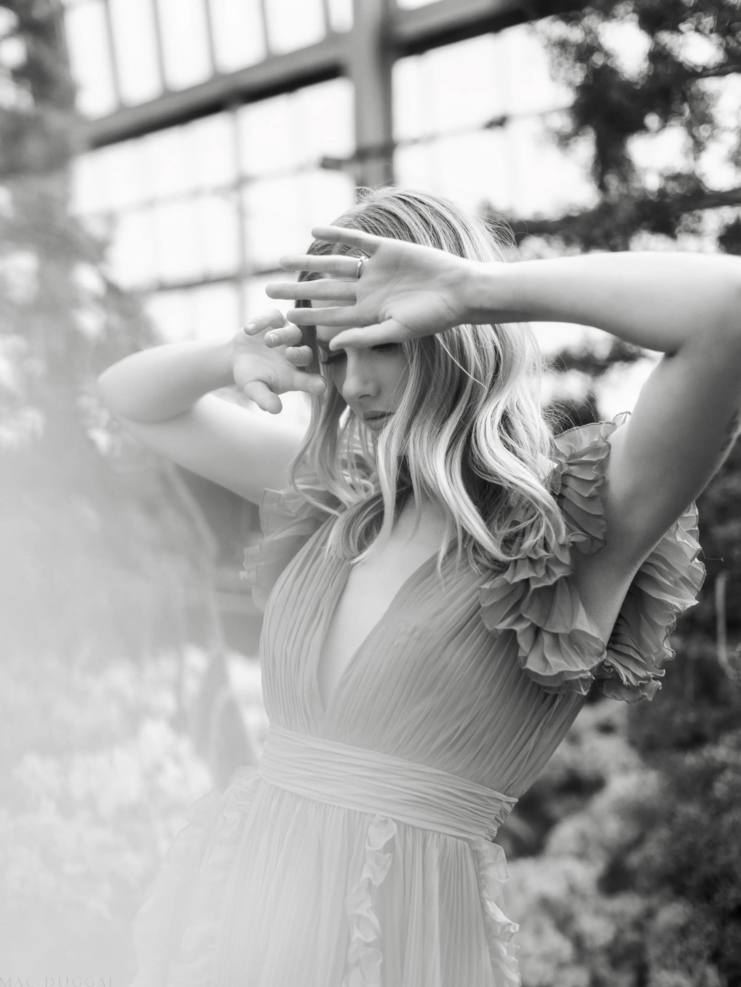 Pink Pleated Ruffle Cap Sleeve Flowy A Line Gown - Ieena for Mac Duggal