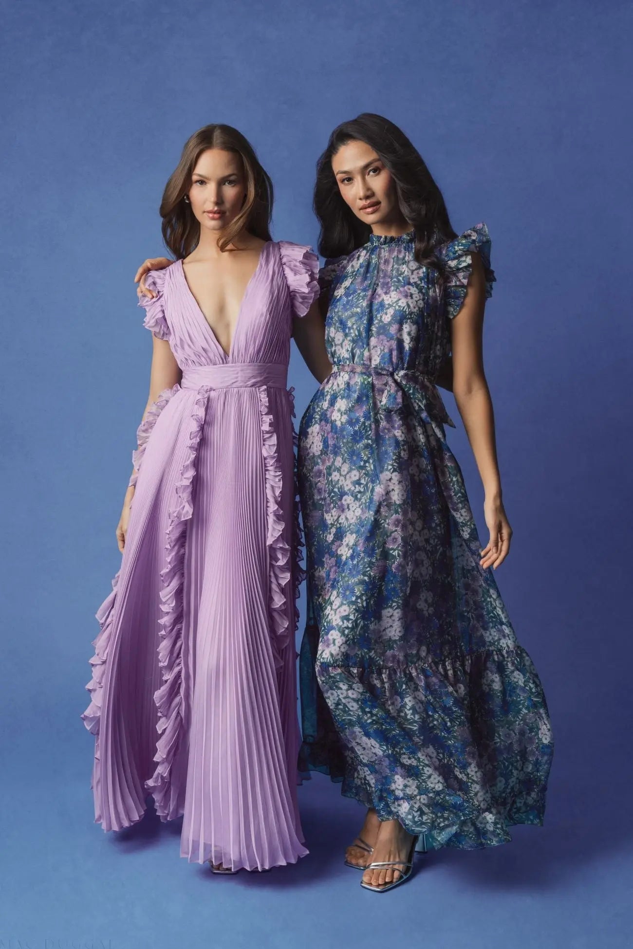 Purple Pleated Ruffle Cap Sleeve Flowy A Line Gown - Ieena for Mac Duggal