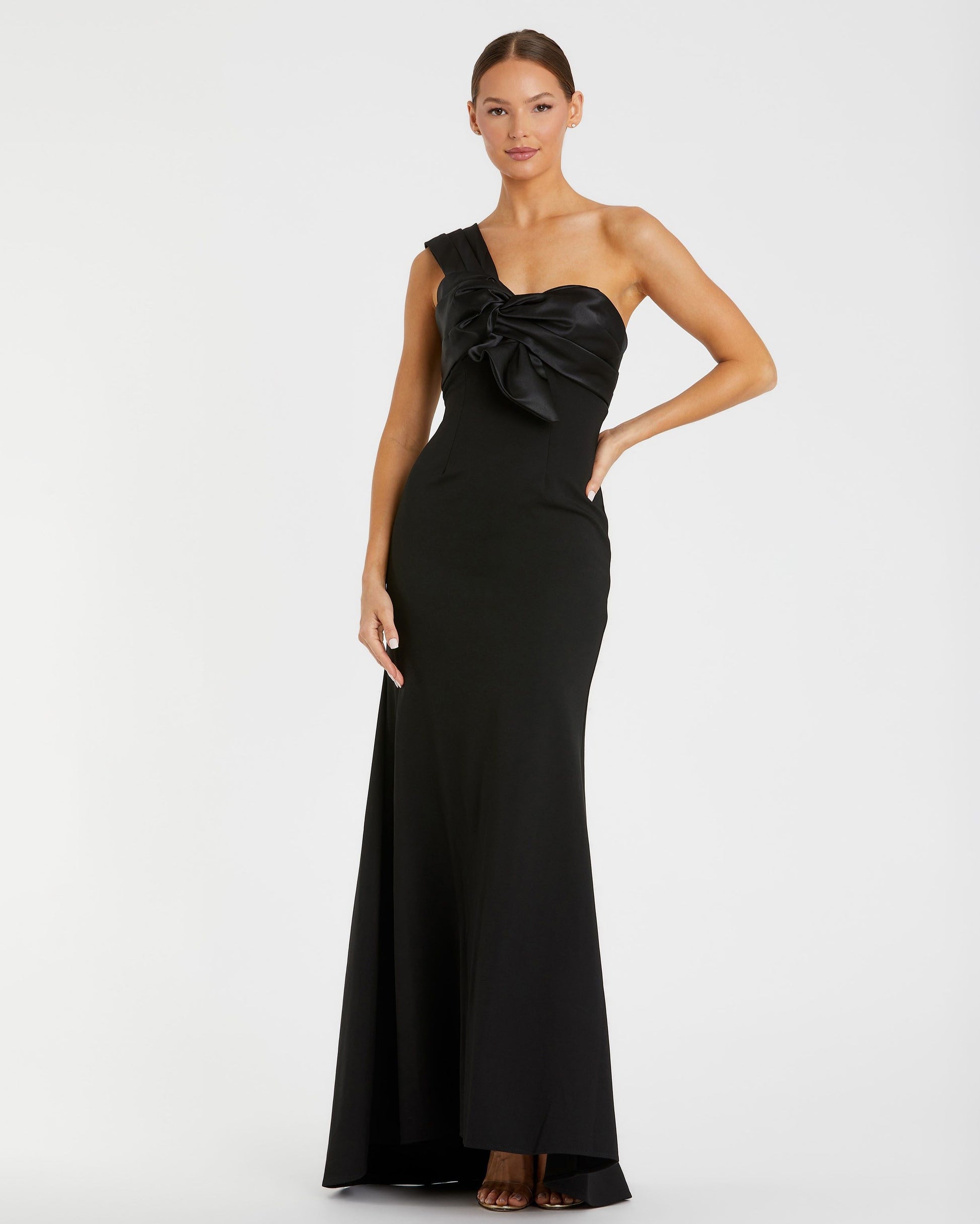 One Shoulder Draped Trumpet Gown