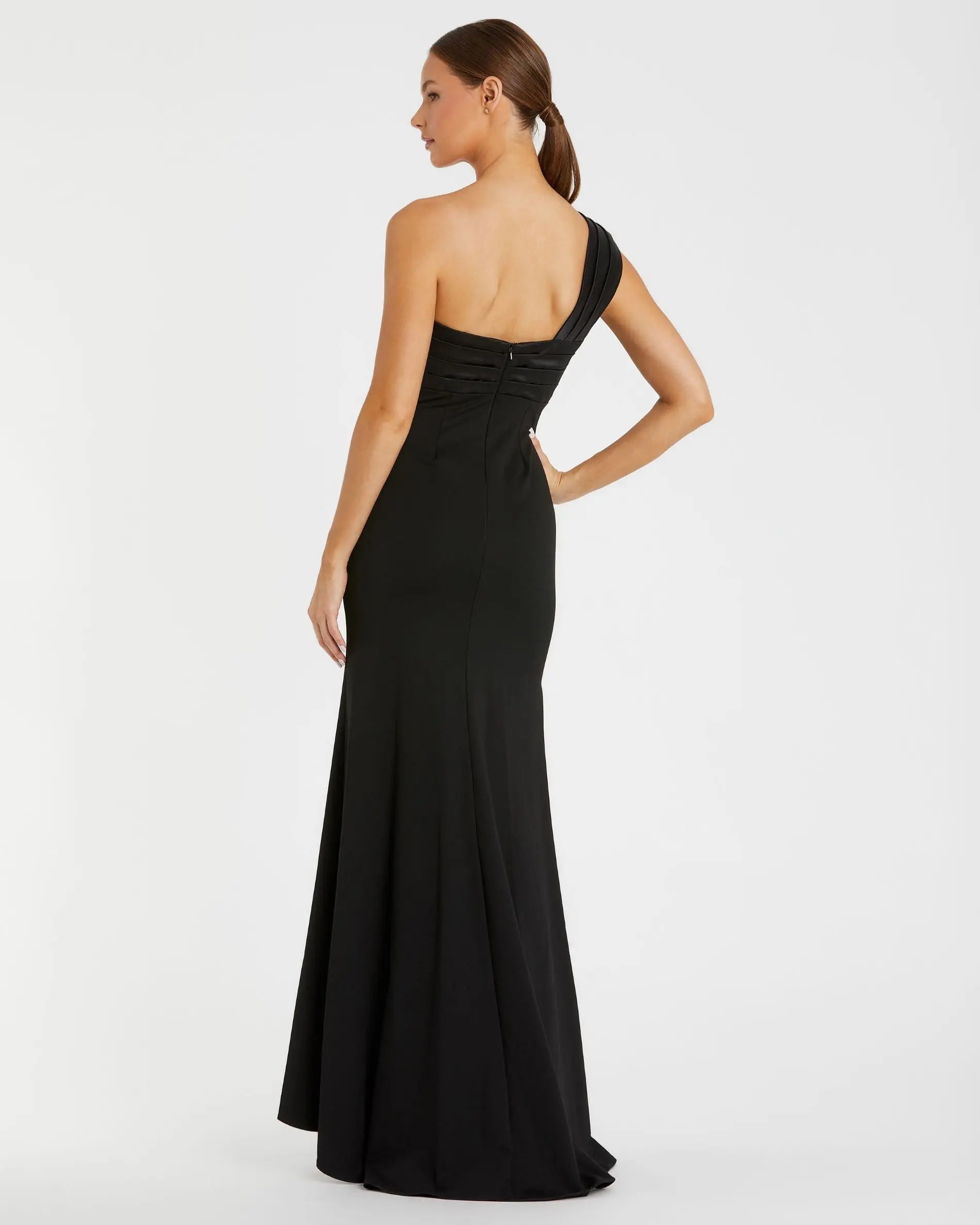 Black One Shoulder Draped Trumpet Gown - Mac Duggal